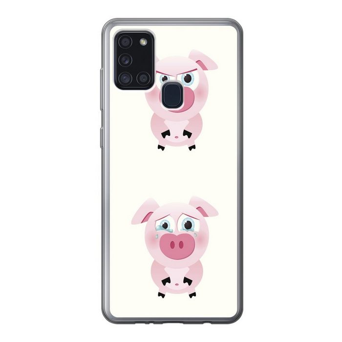 MuchoWow Handyhülle Eine Illustration von sechs kleinen Schweinen Handyhülle Samsung Galaxy A21s Smartphone-Bumper Print Handy