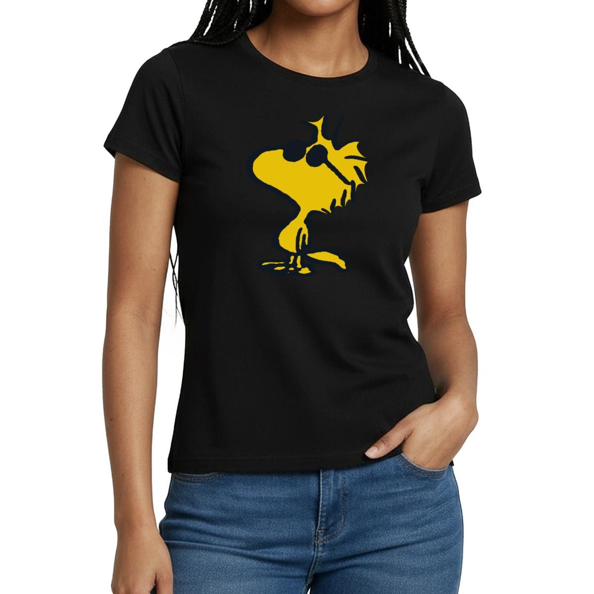 Spreadshirt T-Shirt Peanuts Woodstock Sonnenbrille Cool Frauen T-Shirt (1-tlg) Slim Fit, fällt klein aus
