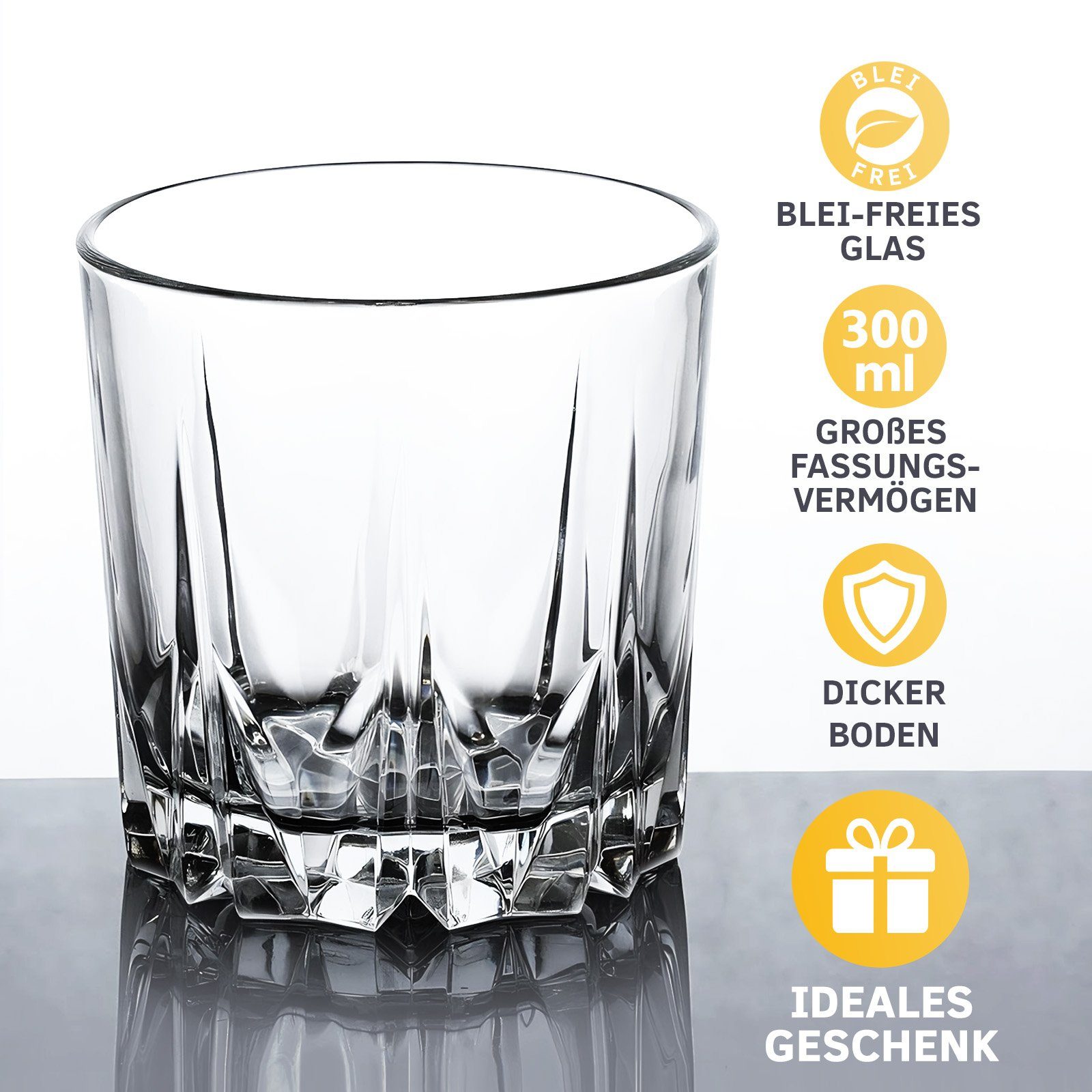 KONZEPT Gläser-Set Wassergläser Trinkgläser Set, Widerstandsfähiges Glas, 6-tlg., 6/12Set, 300ml, für Saft, Wasser, Cocktails, Gin Tonic, kalte Getränke – Bild 2 von 5