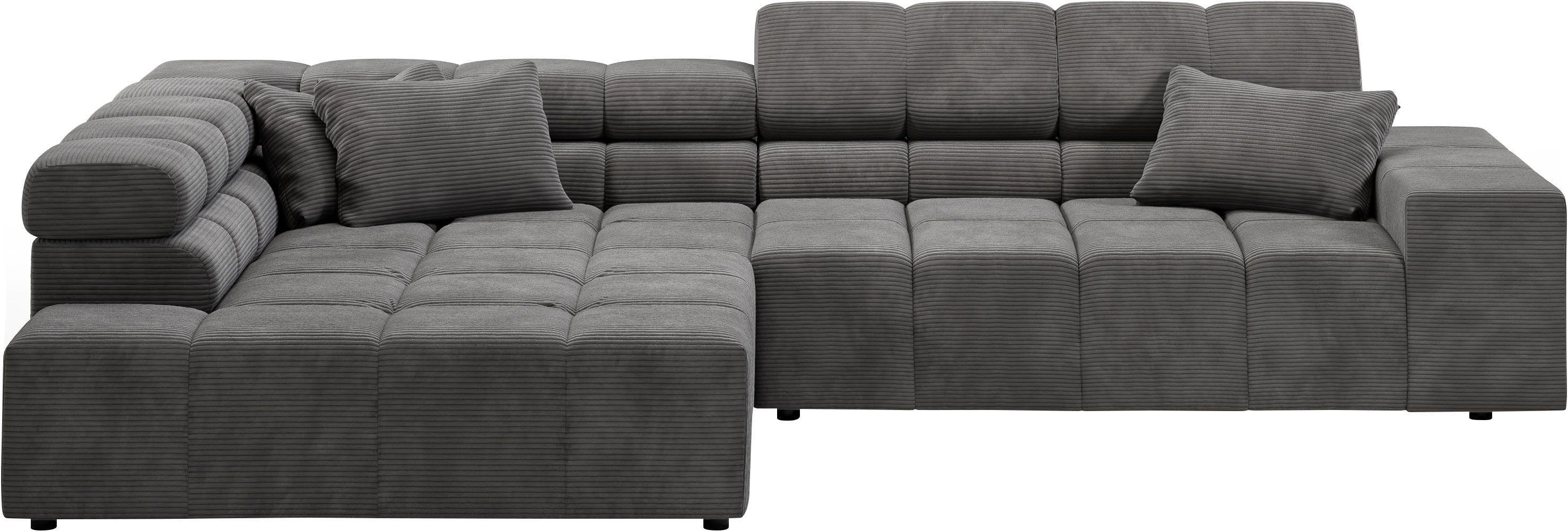 Home affaire Ecksofa Ancona incl. Kopfteilverstellung, Breite 319cm, L-Form, wahlweise motorische Sitztiefenverstellung, auch in Cord + Easy Care