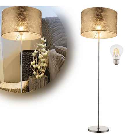 bmf-versand Stehlampe Stehlampe Wohnzimmer Stehleuchte LED Leselampe Textil Schirm Gold, mit Schalter, modern, LED wechselbar, Lichtfarbe ist abhängig vom Leuchtmittel, Leseleuchte, Schlafzimmer, Esszimmer, Küche, Flur