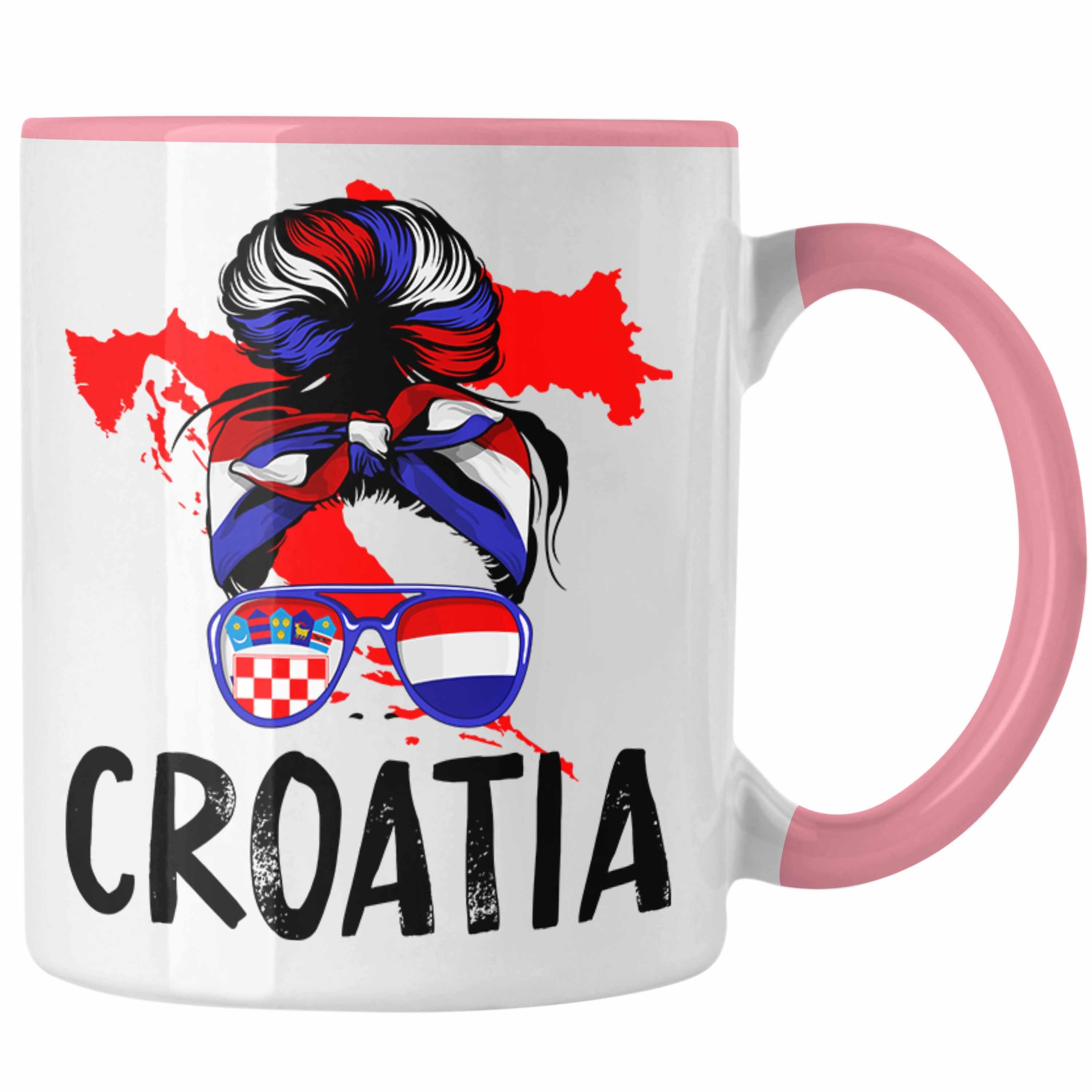 Trendation Tasse Croatia Tasse Geschenk für Kroatische Frau Heimat Kroatien Geschenkide Rosa