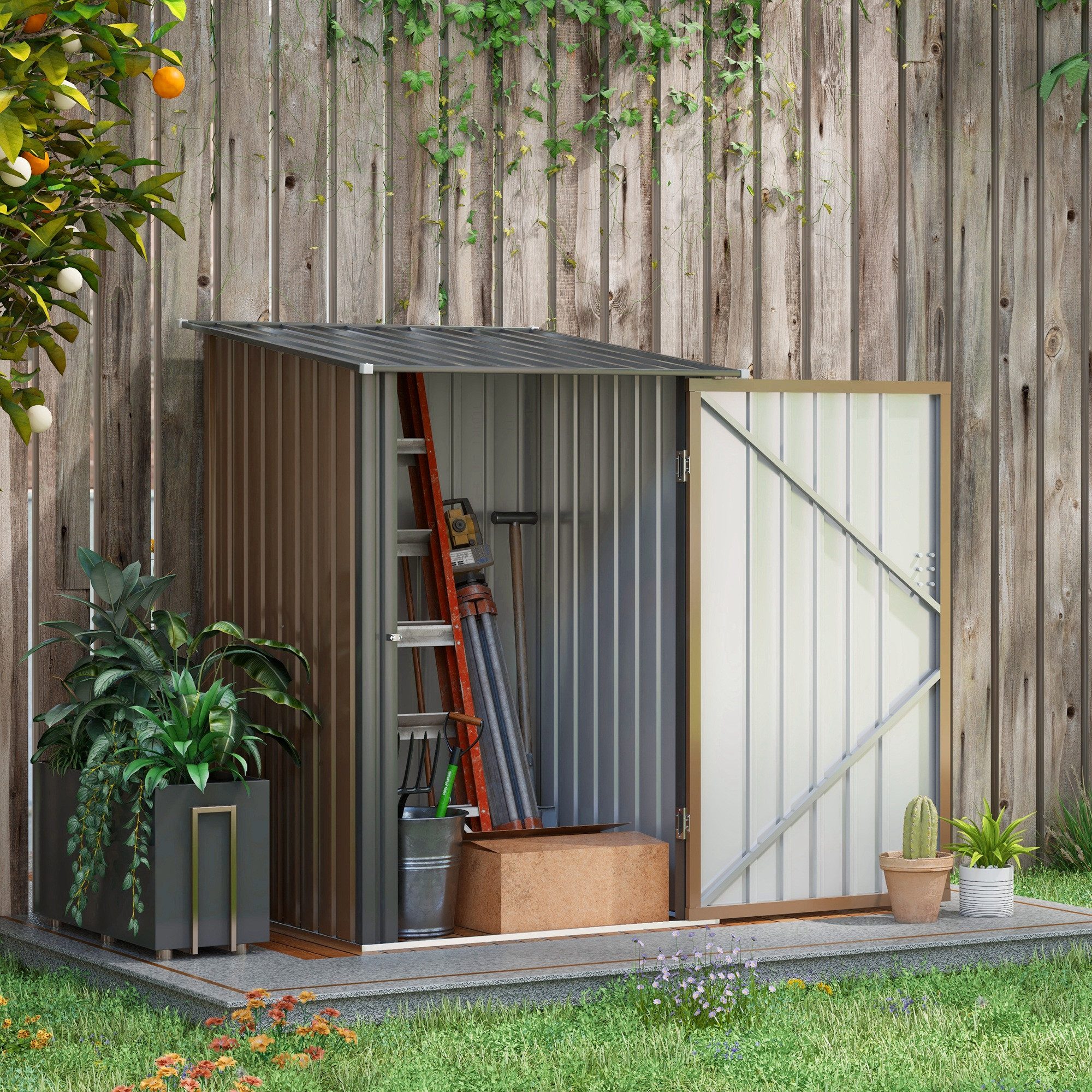 CHICFURN Gerätehaus Stahl Gerätehaus 0,92 m² abschließbar, BxT: 100x103 cm, (Packung, 1 St., 100x103x160cm, Braun), mit Pultdach und hoher Stabilität