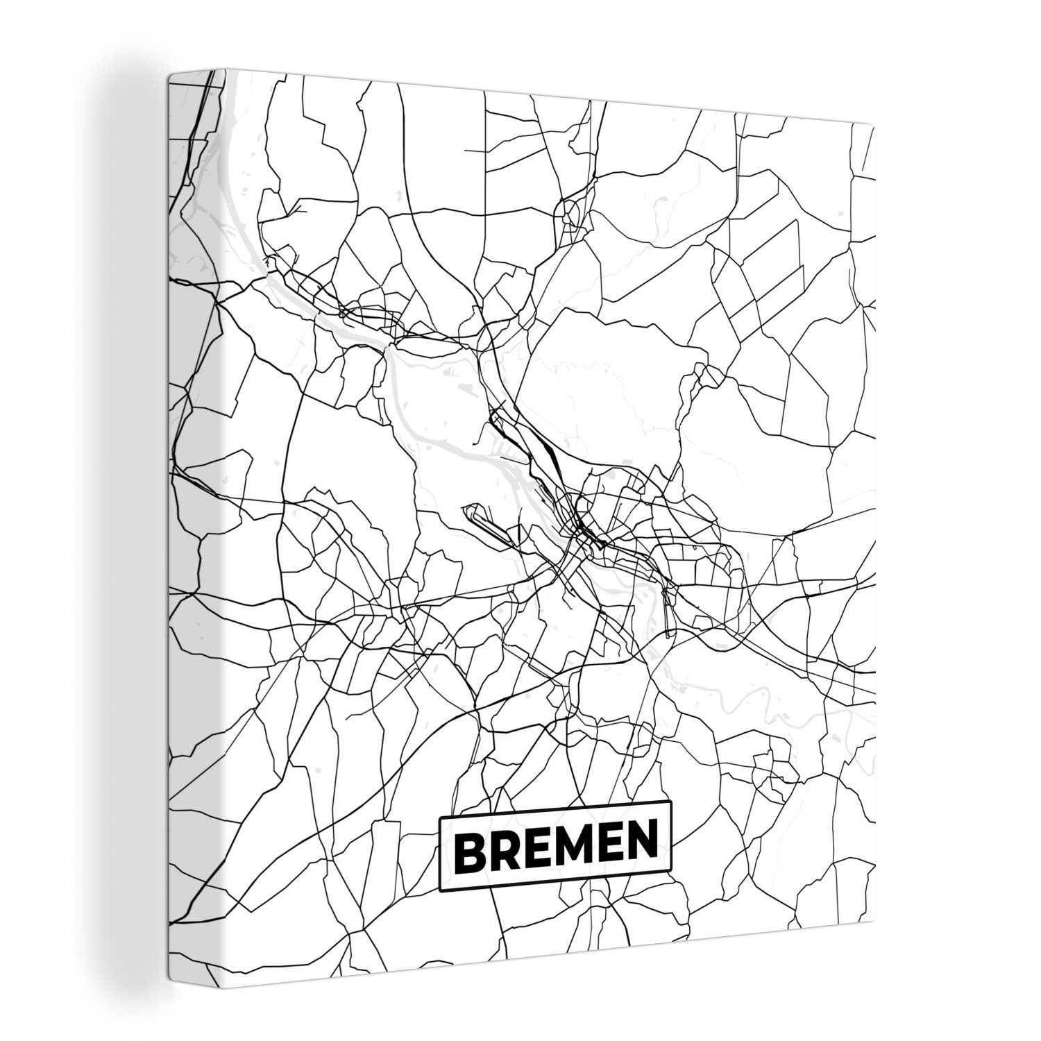 OneMillionCanvasses® Leinwandbild Karte - Bremen - Stadtplan - Wegbeschreibung, (1 St), Leinwand Bilder für Wohnzimmer Schlafzimmer