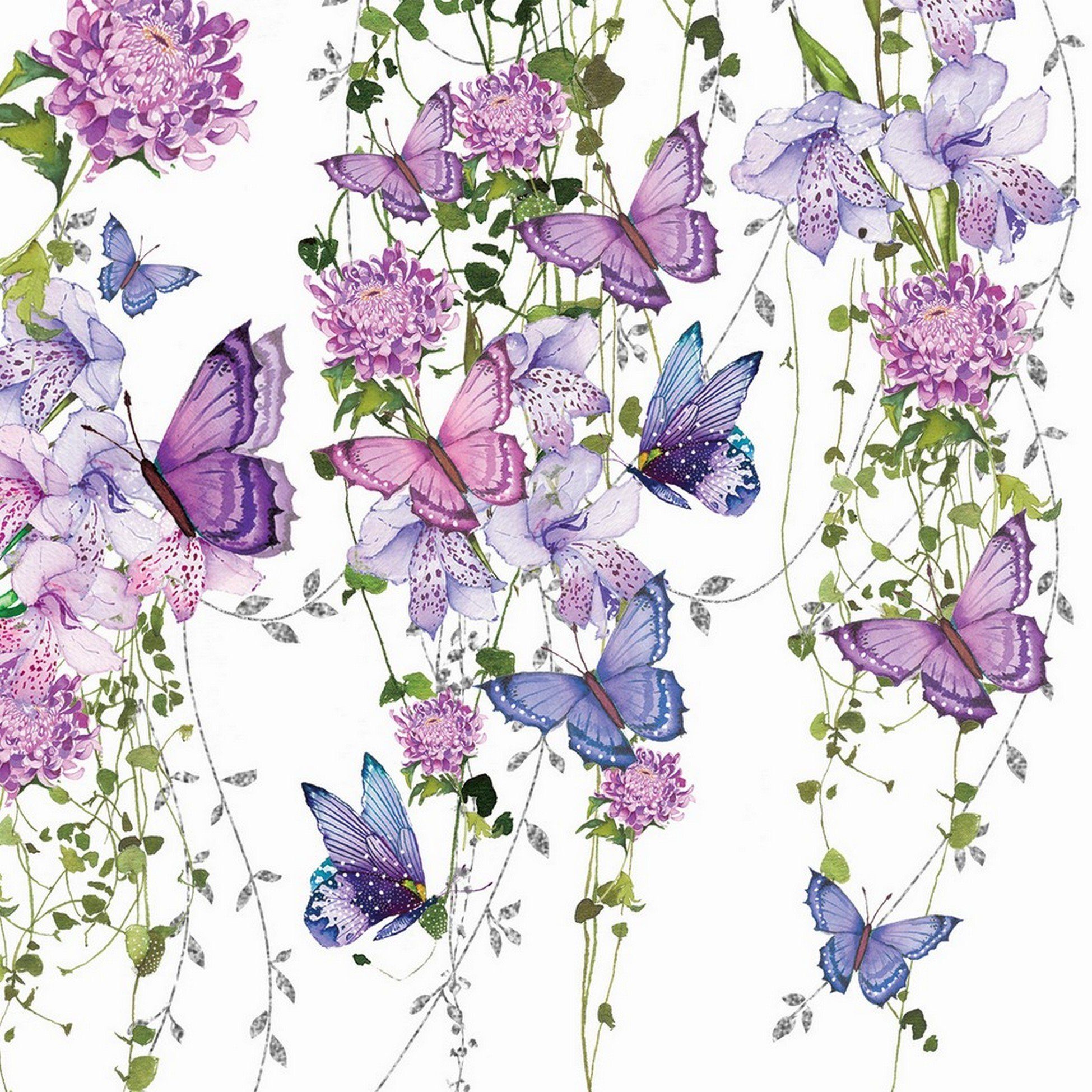 PPD Papierserviette 20 Servietten Butterfly Splash 33x33cm, (20 St)