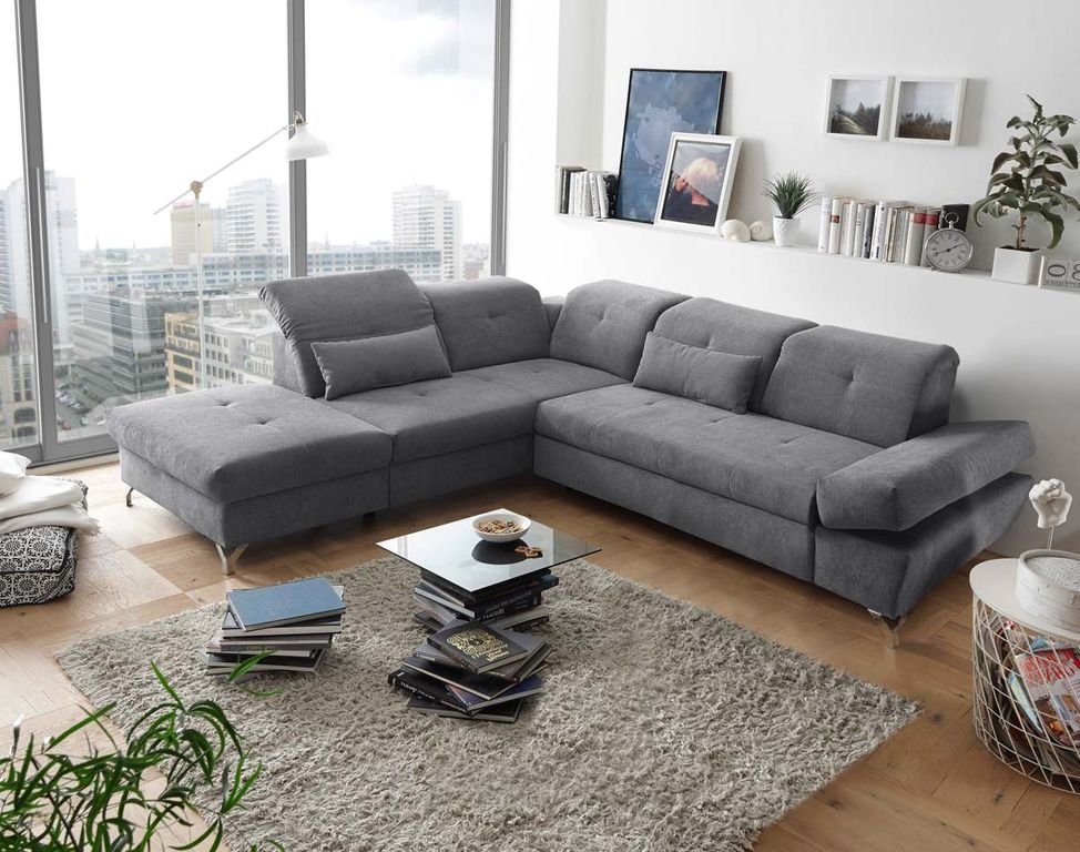 ED EXCITING DESIGN Ecksofa, MELFI Ecksofa Polstergarnitur Sofagarnitur 275  x 245 cm Dunkelgrau