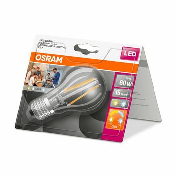 Ledvance LED-Leuchtmittel Osram LED Filament E27 A60 Klar 7W =60W Warm Kalt 806lm Relax & Active, E27, Warmweiß