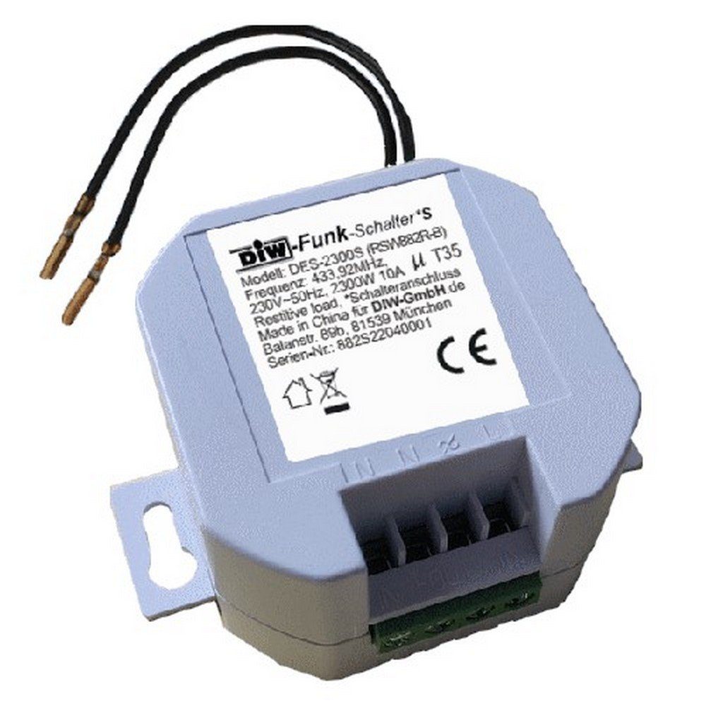 DIW-Funk Licht-Funksteuerung DES-2300S Funk-Einbau-Empfänger mit Schalter DIW-F, für Licht, Steckdosen, Garagen, Funk-Verschlüsselung, Packung, 1-tlg., Steuerung per Funk, Auswahl an vielen Sendern und Empfängern