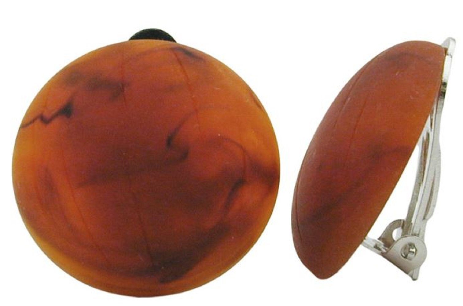 unbespielt Paar Ohrclips Modeschmuck Ohrringe rostbraun-marmoriert matt Kunststoff 22 mm, Modeschmuck für Damen