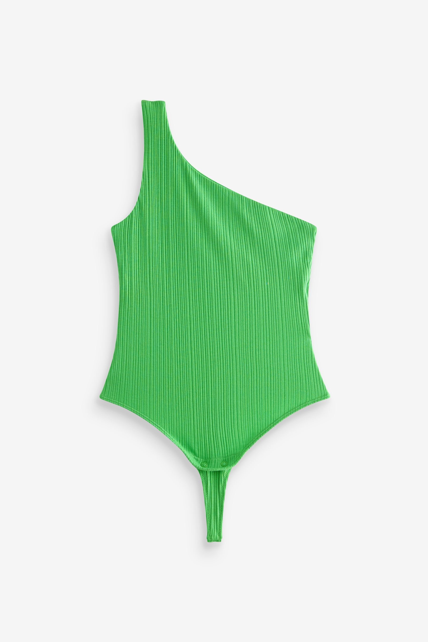 Baumwolle One-Shoulder-Body Gerippter Stringbody Next (1-tlg) Green aus