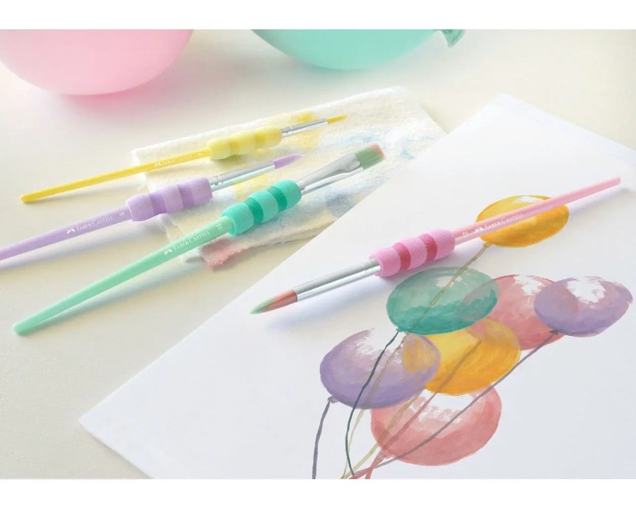 Faber-Castell Malpinsel Pinsel 4er Set Pastell mit Pinsel mit Soft-Touch-Griffstück, (4er Set)