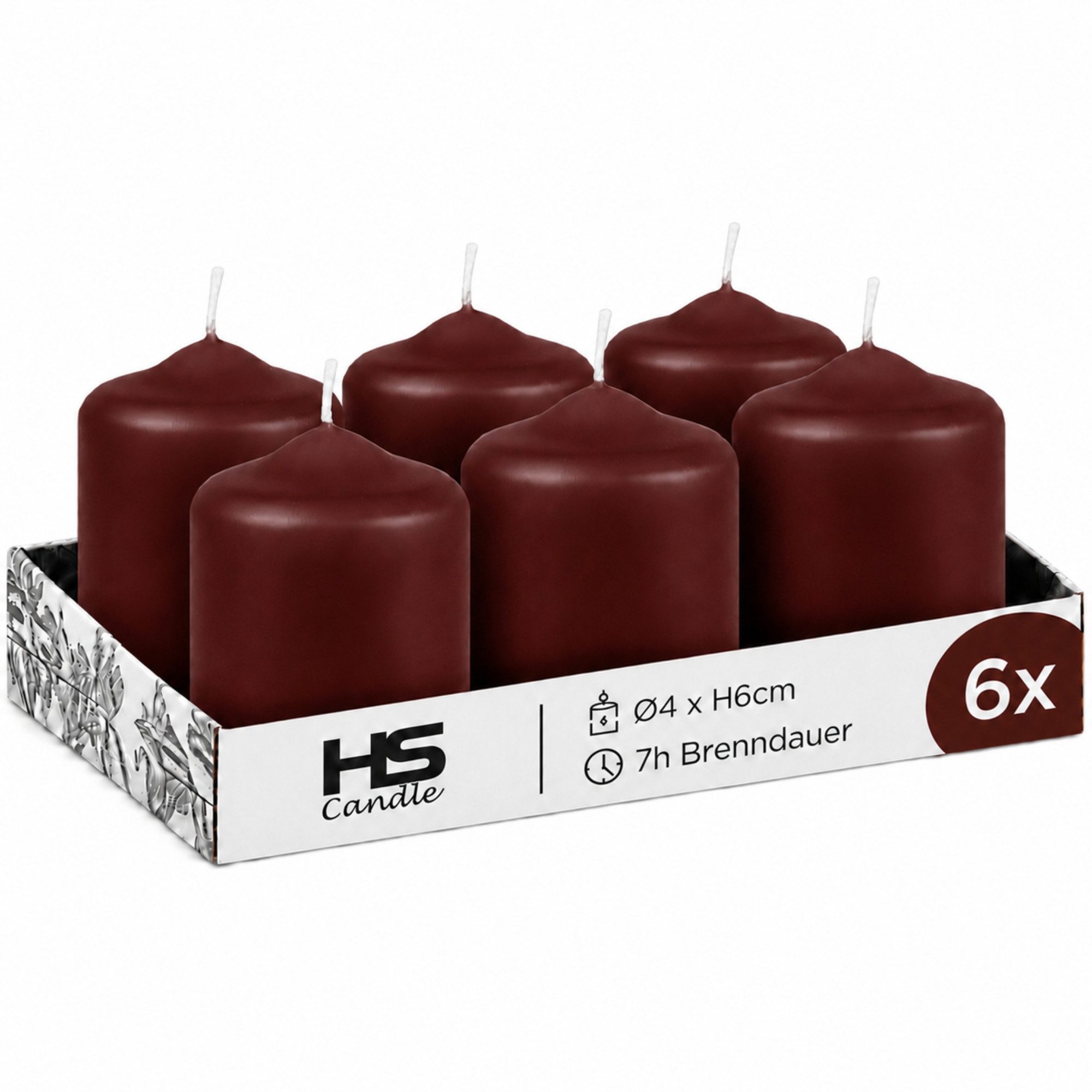 HS Candle Stumpenkerze Set kompakt und unparfümiert, Ø4cm x H6 cm (6-tlg., Dekolicht), bis zu 7h Brenndauer je Kerze, Wachsmischung, Made in EU