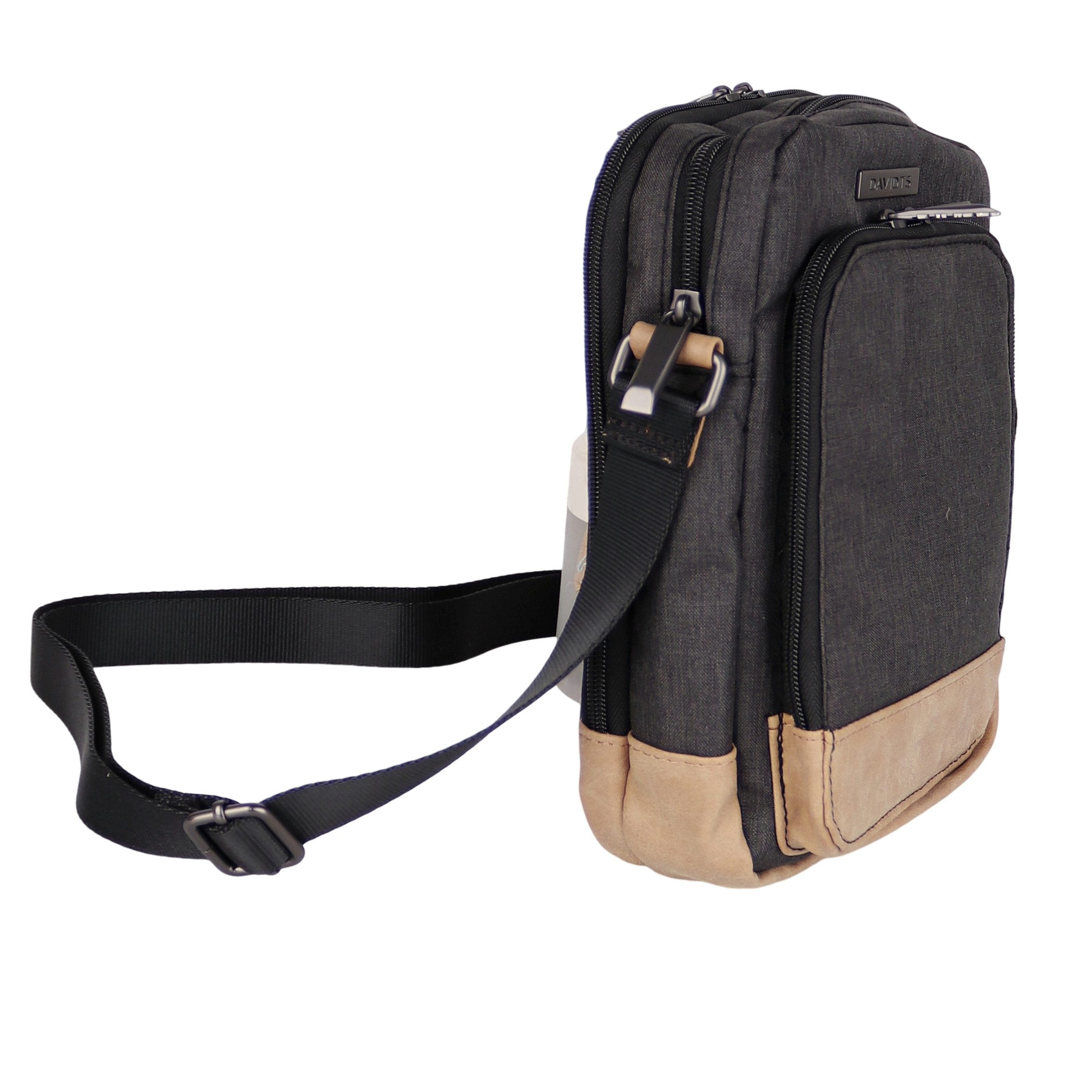 MIRROSI Schultertasche Herren Umhängetasche klein, Crossbody Bag 24x18x8 cm (Messenger Bag), große Kapazität, erstellbarem Gurt & Leder-Optik-Besatz