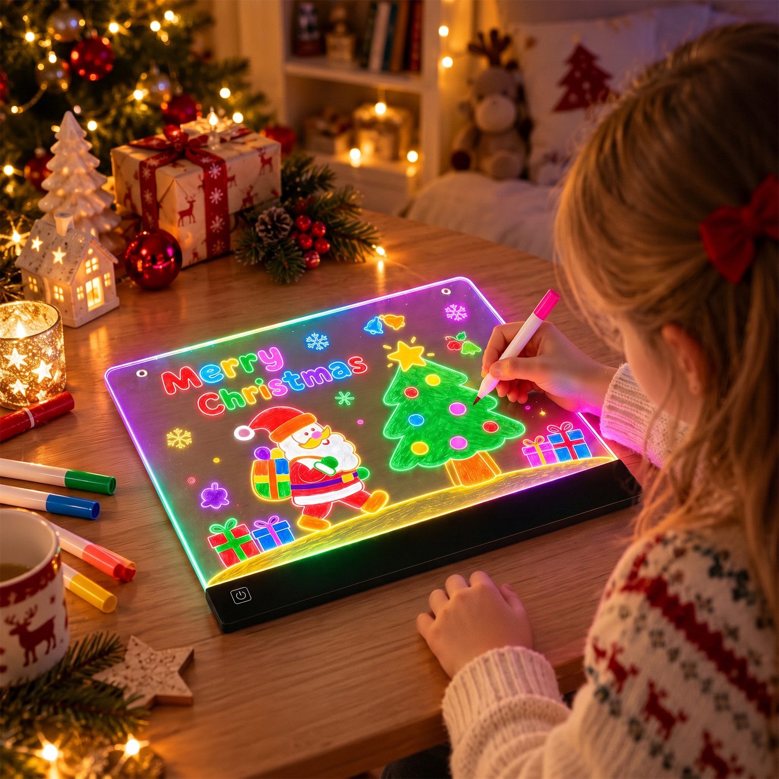 ANYSUN Memoboard LED-Zeichenbrett für Kinder 4-10 Jahren, wiederaufladbare LED Maltafel, (35x26 cm, 1-tlg., 5mm Acryl Doodle mit Farben Stift & Story-Papier, St – Bild 2 von 5