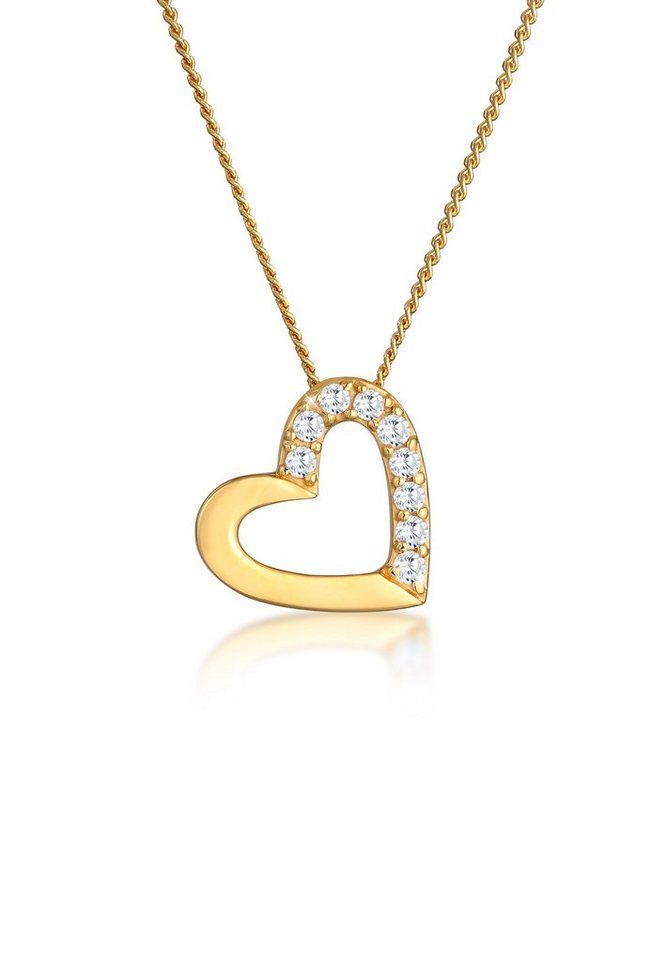 Elli Premium Kette mit Anhänger Herz Zirkonia 585 Gelbgold, Herz