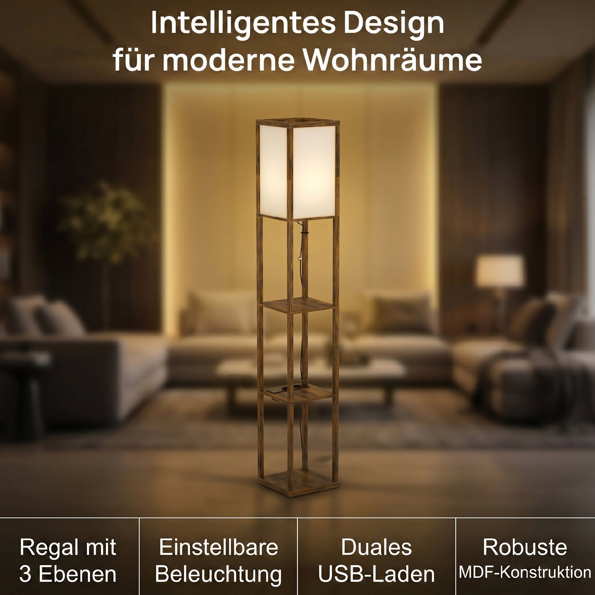 HOMCOM Stehlampe Stehlampe mit Regalen E27 40W Nachttischlampe Acryl Lampenschirm, Ablagefächer, Lichtquelle, Fußschalter, led, für Schlafzimmer, Arbeitszimmer, – Bild 5 von 5