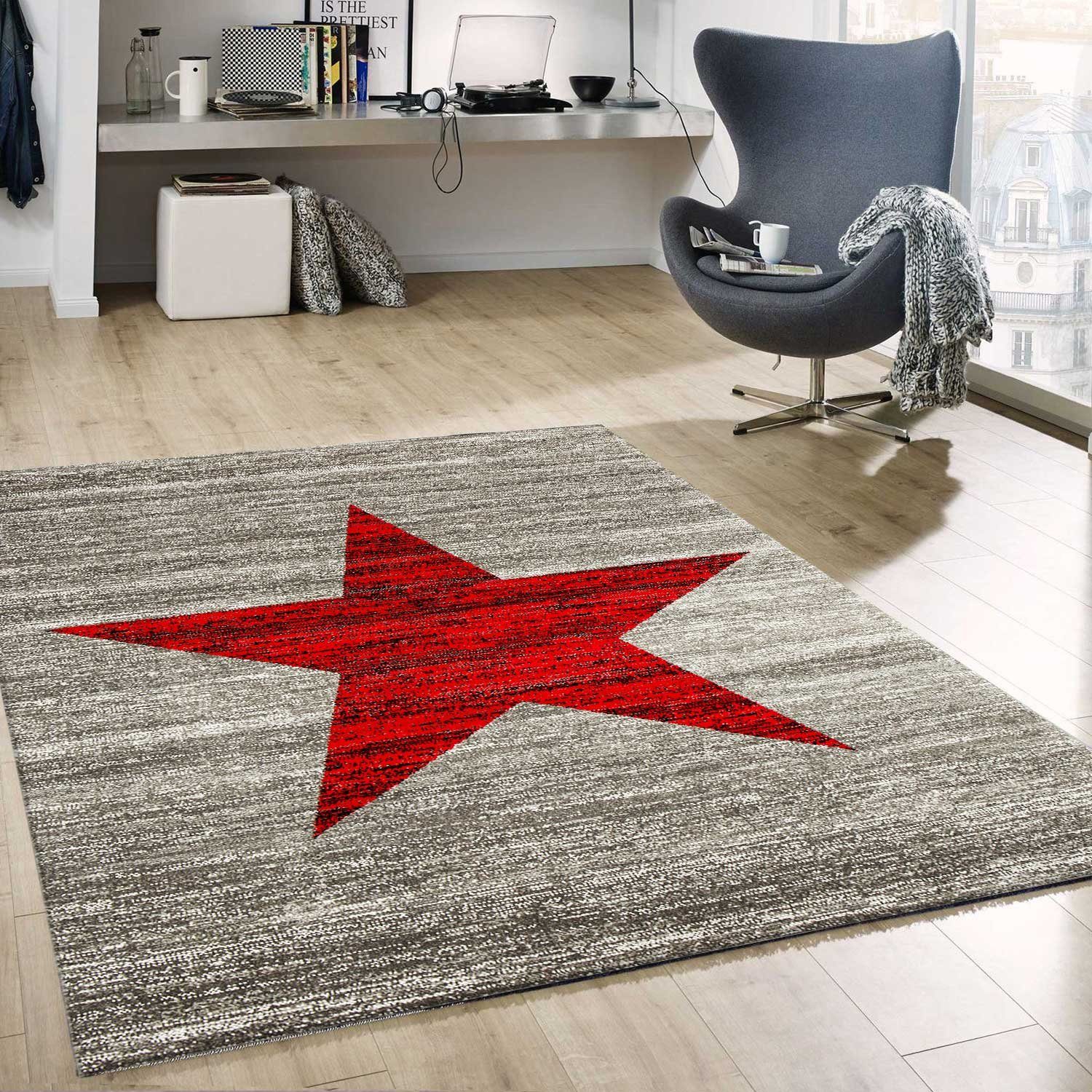 Vimoda Teppich Wohnzimmer Stern Muster Rot, günstig online kaufen