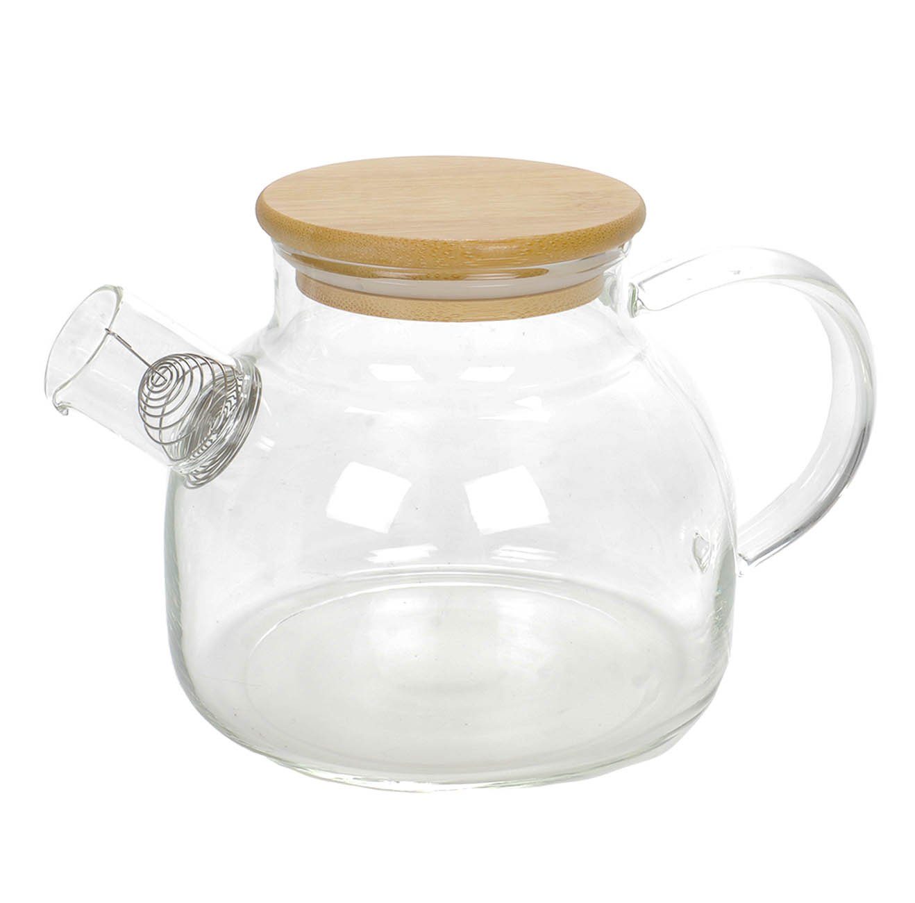 Bubble-Store Teekanne Glaskanne, (Teekanne mit Bambus-Deckel und Sieb aus Edelstahl), Teebereiter, Glas Teekanne