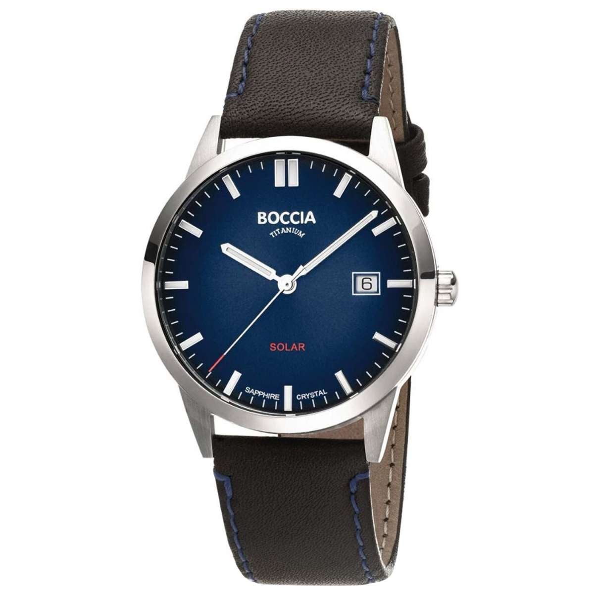 Boccia Solaruhr 3673-01, für Herren Dunkelblau mit Saphirglas