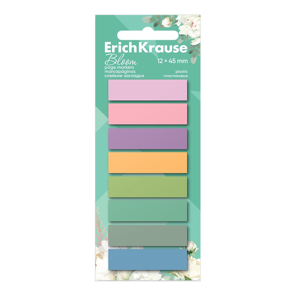 Erich Krause Haftnotizblock, Seitenmarker 12mm Bloom Plastik beschriftbar 160er Set Bunt Pastell