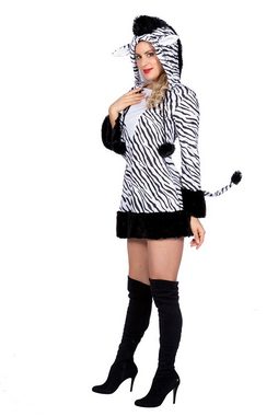 Karneval-Klamotten Kostüm Zebra Tierkostüm Damen mit Kapuze, Damenkostüm Zebrakleid Erwachsene Karneval