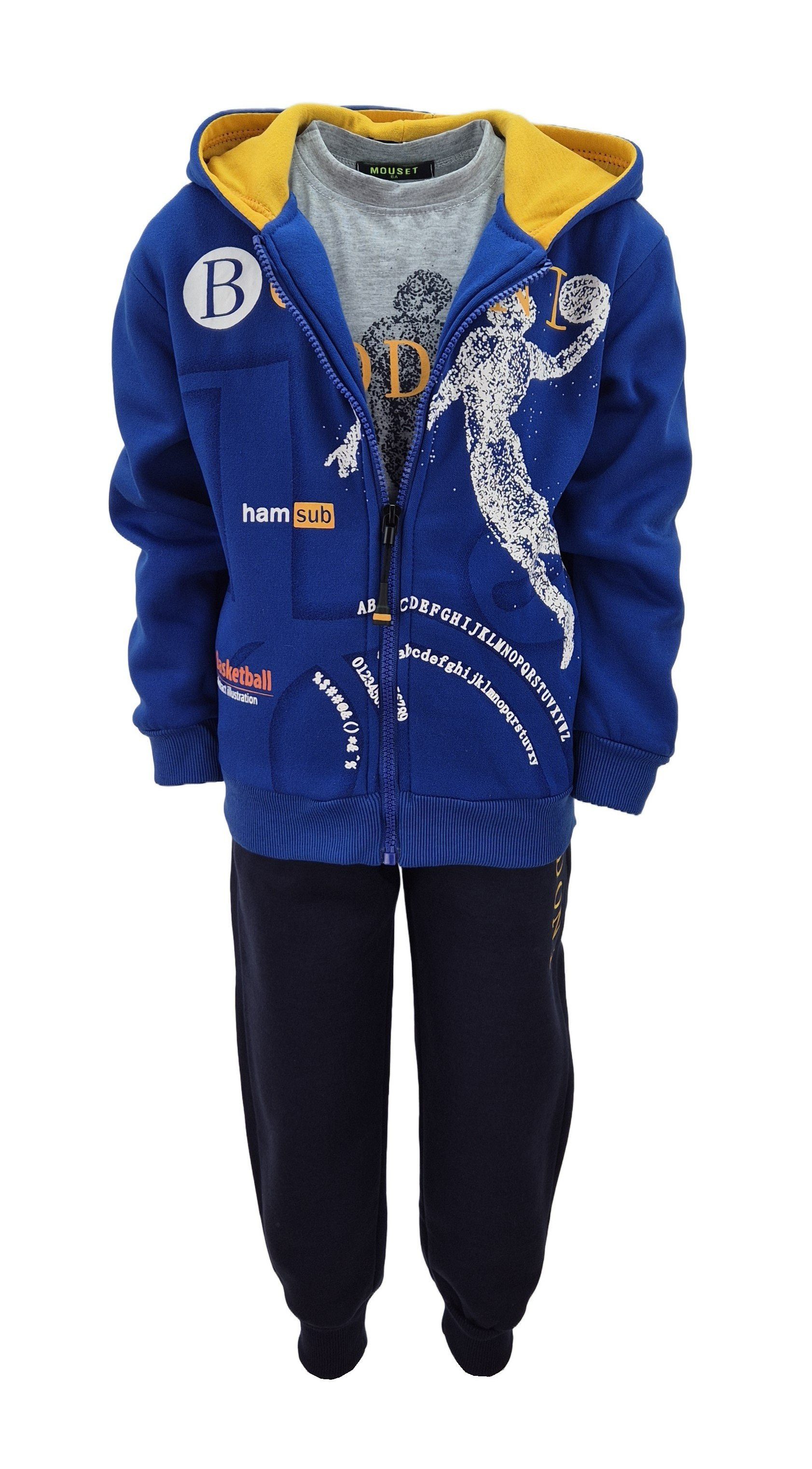 Freizeitanzug für Jungen 3-teilig – T-Shirt, Jacke & Jogginghose im Set jf157