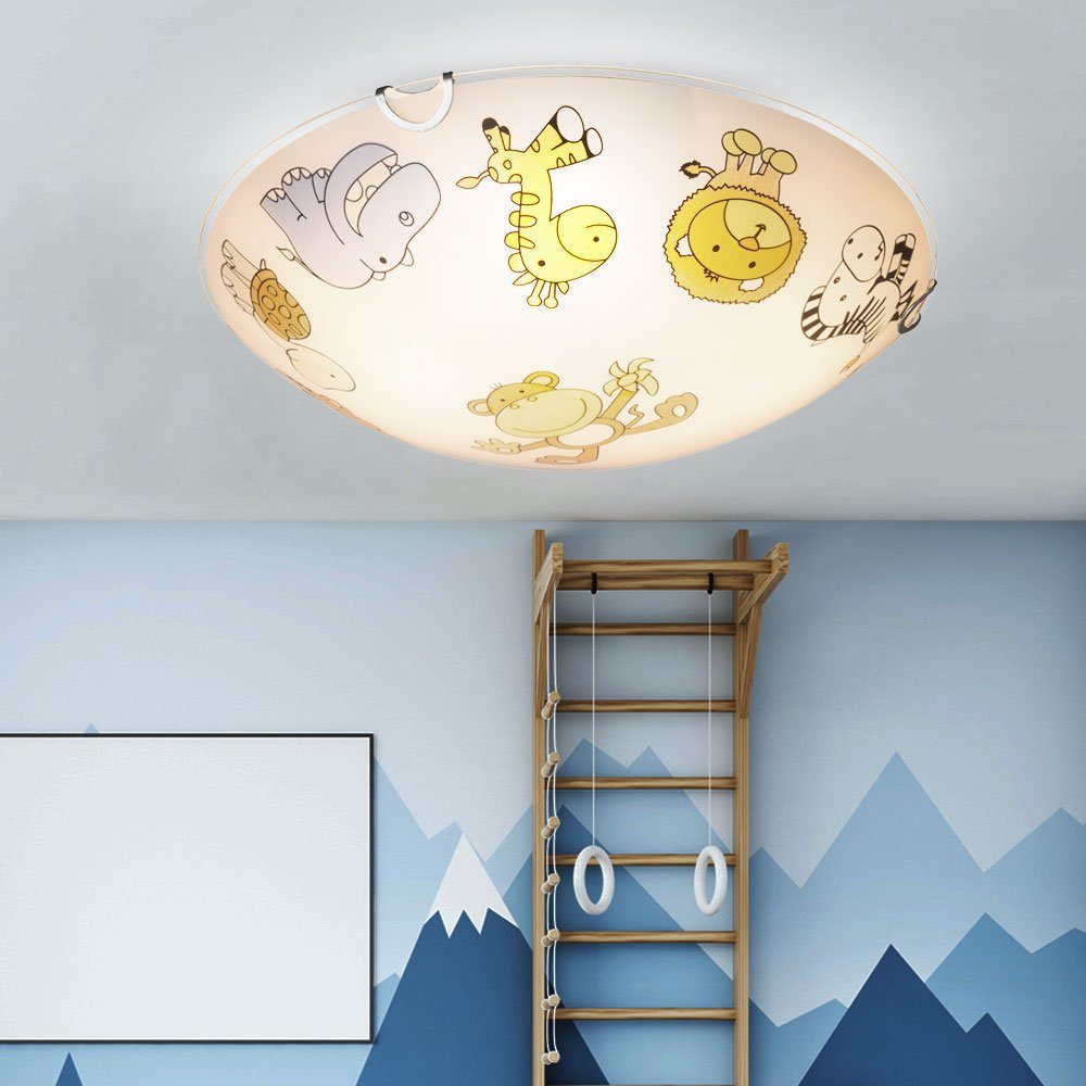 etc-shop Dekolicht, Leuchtmittel nicht mit Glas Glas Kinderleuchte Deckenlampe Kinderzimmerlampe rund, bunt inklusive