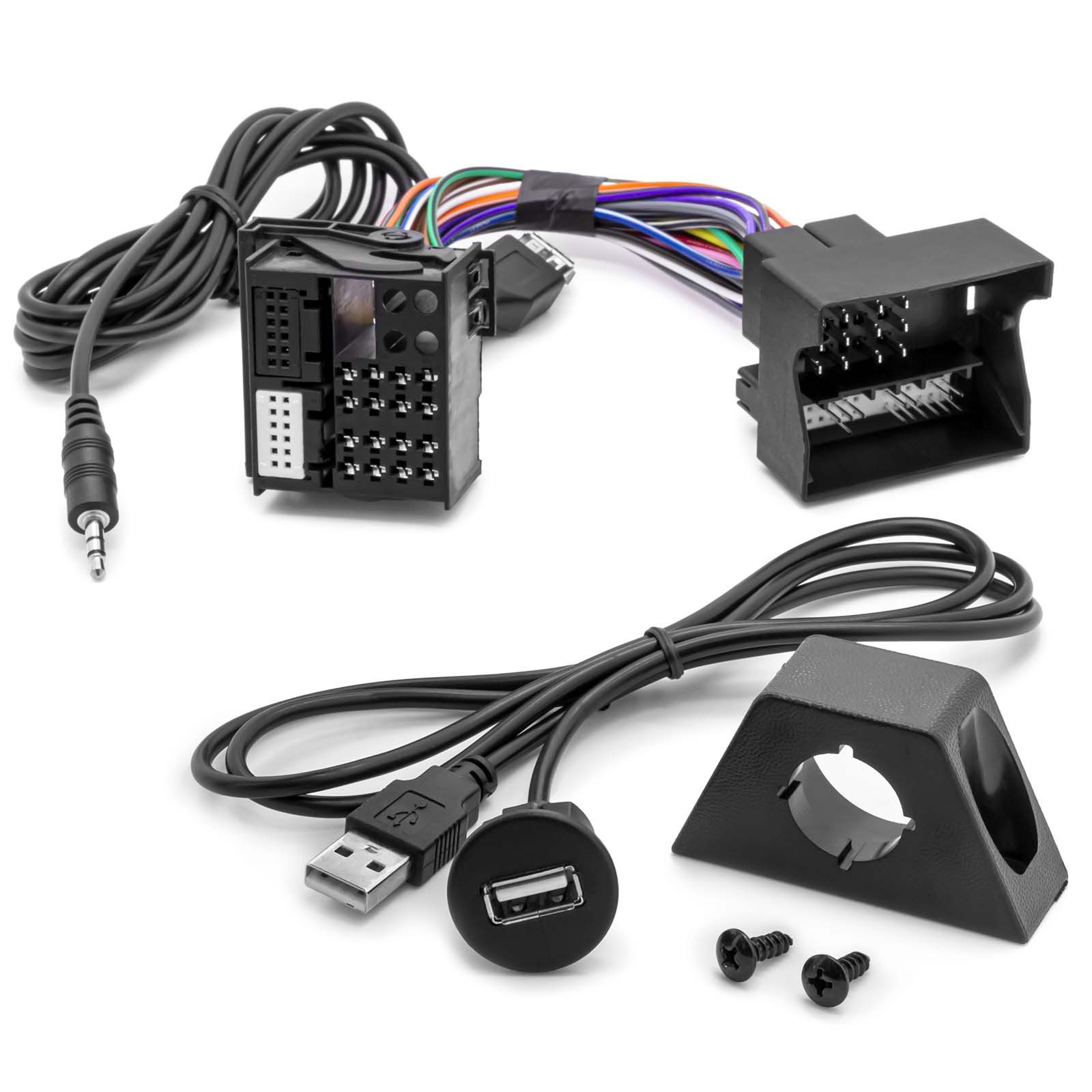 USB AUX In Adapter 3,5mm Klinke MMT Radio Einbau Buchse Kabel Set KFZ-Adapter