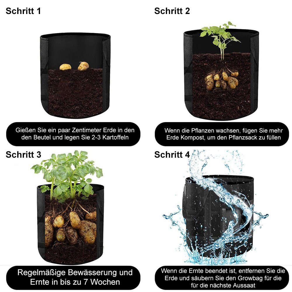 Rosnek Pflanzkübel 26/43L,Sichtbar, verstärktem Baumschule (1 Griff St), für D×H:30×35;35×45; mit wiederverwendbar, Gemüse Kartoffel Schwarz Garten