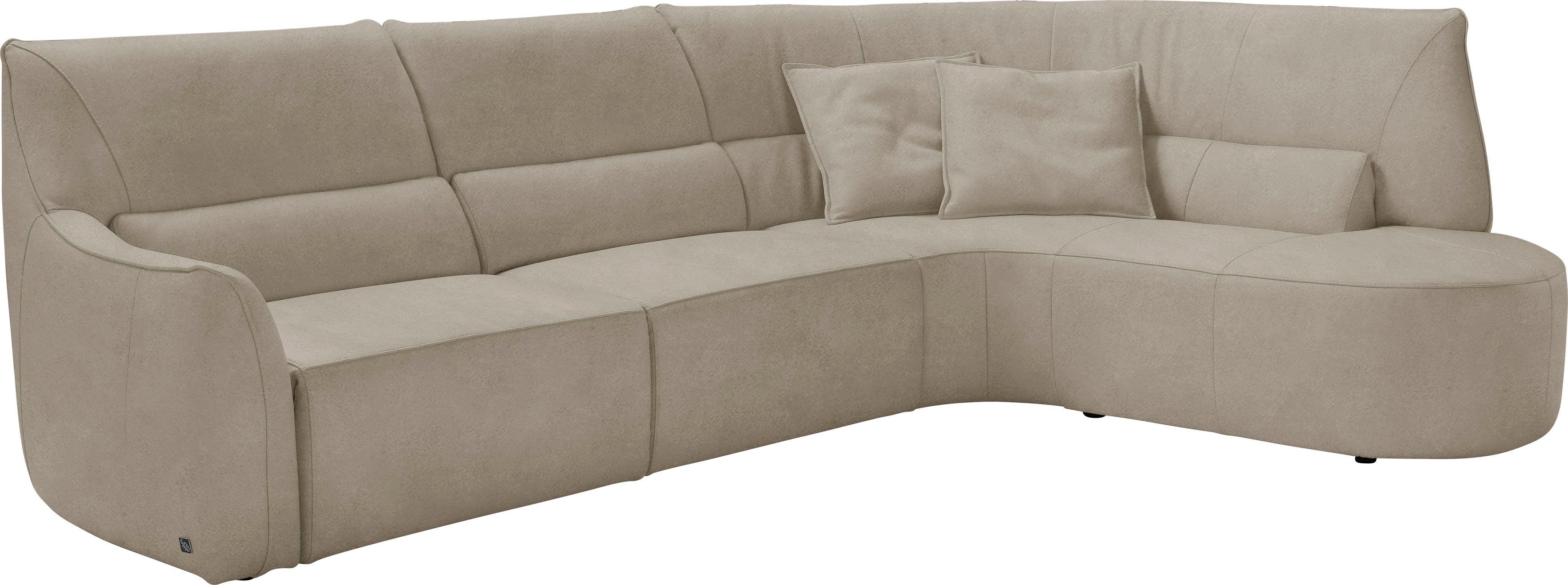 Egoitaliano Ecksofa Puffy, extravagant & edel, Retro Designsofa, hoher Sitzkomfort, L-Form, mit Ottomane, wahlweise mit und ohne elektrischer Relaxfunktion