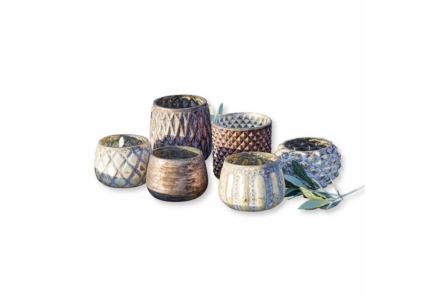Mirabeau Windlicht Windlichter 6er Set Fajolle grau/gold (6er Set, 6er Set)