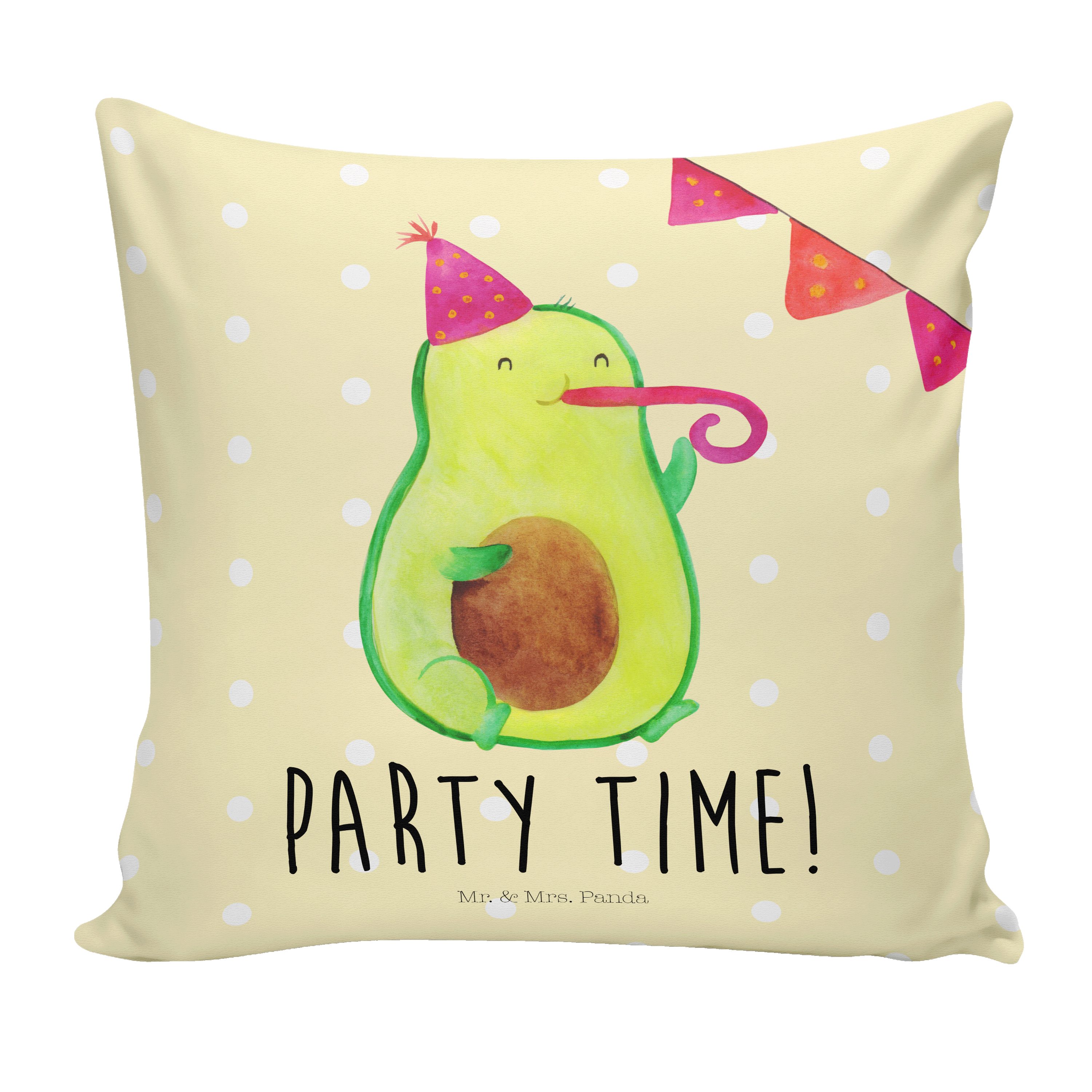 Mr. & Mrs. Panda Dekokissen Avocado Party Time - Gelb Pastell - Geschenk, genießen, Veggie, Kisse