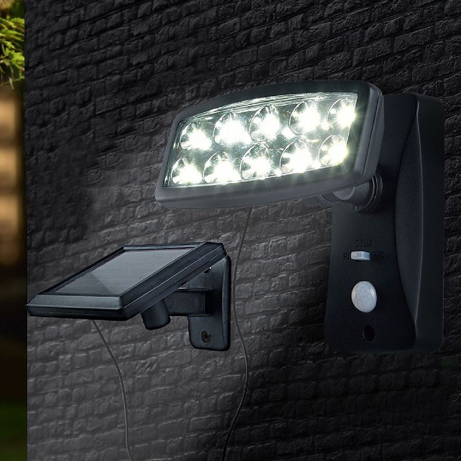 BURI Wandleuchte LED Solar-Strahler mit Bewegungsmelder Wandlampe Außenleuchte Gartenla