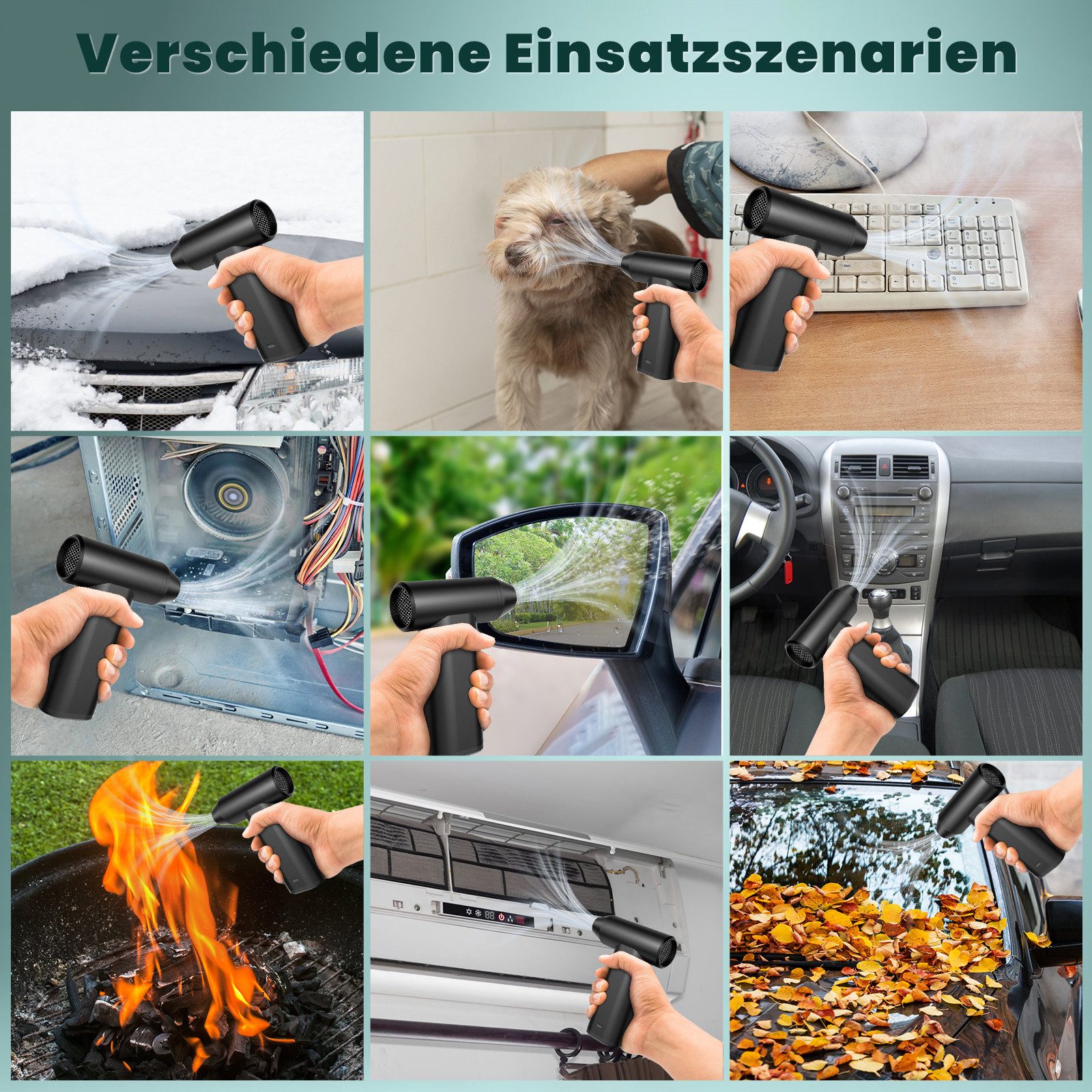 Kitcanis Akku-Handstaubsauger Elektrische Staubgebläse, 160 W, beutellos, 150000 U/min Turbo 3-Gang, Super Power Cordless Compressed Air Duster