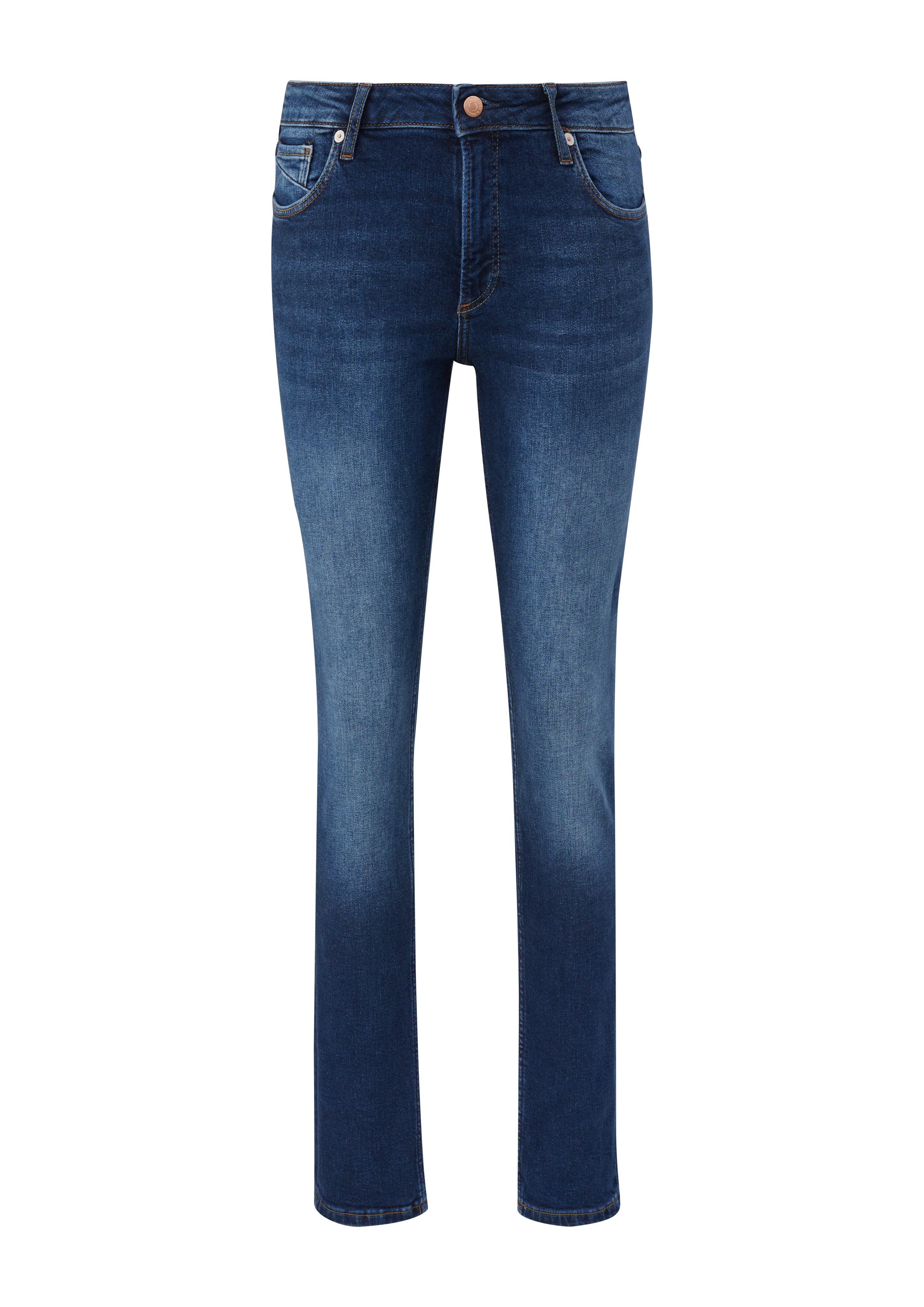 QS Stoffhose Jeans Catie Label-Patch, Fit Slim Kontrastnähte Leg / Rise Slim Waschung, / Mid 