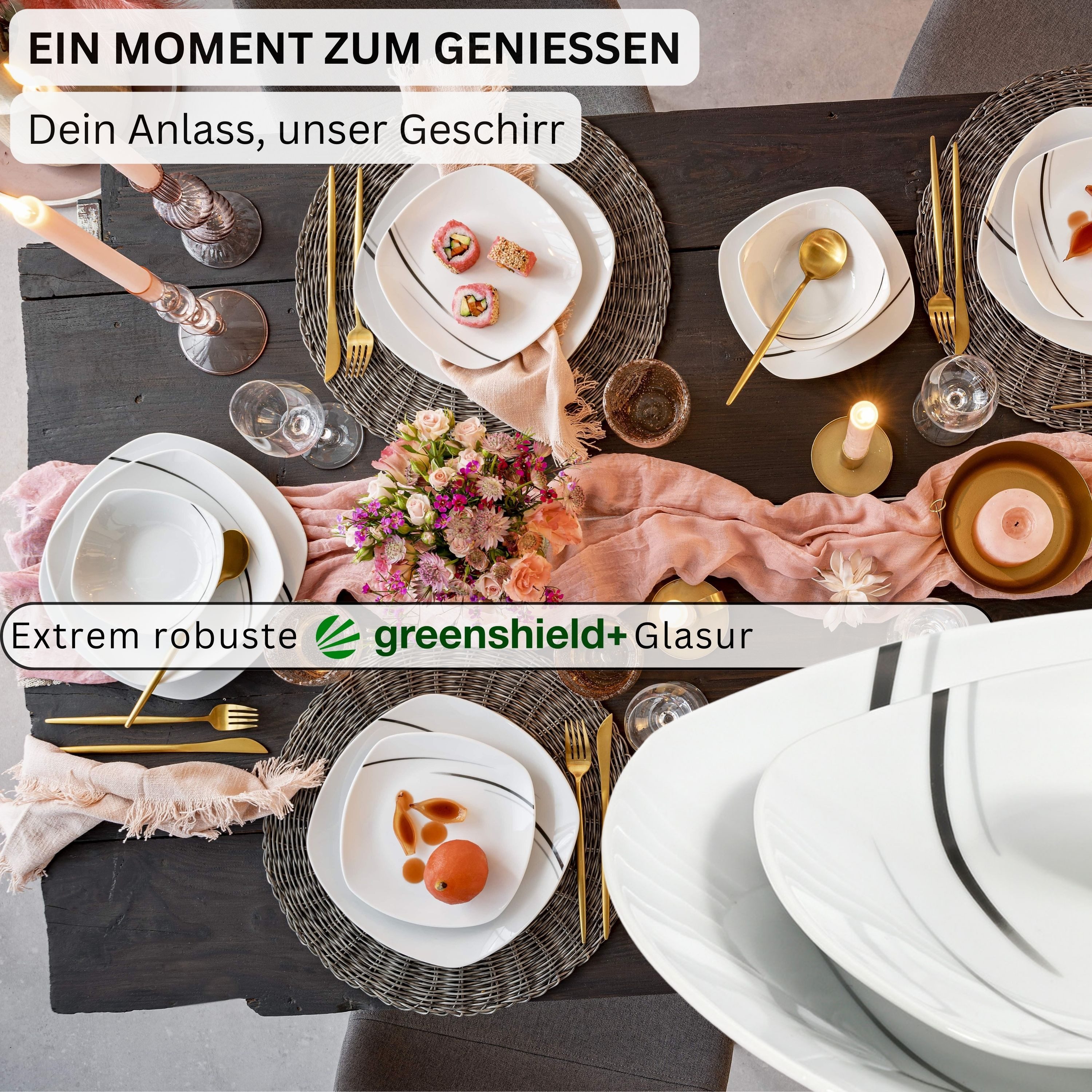 SÄNGER Tafelservice Bilgola Black Lines Geschirrset, Weiß (36-tlg), 12 Personen, Porzellan, Premium Collection – Bild 3 von 5