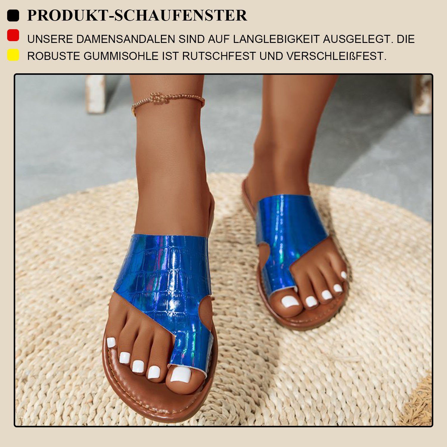 MAGICSHE Lacklederabsatz atmungsaktive Blau Sandale mit Zehenschutz