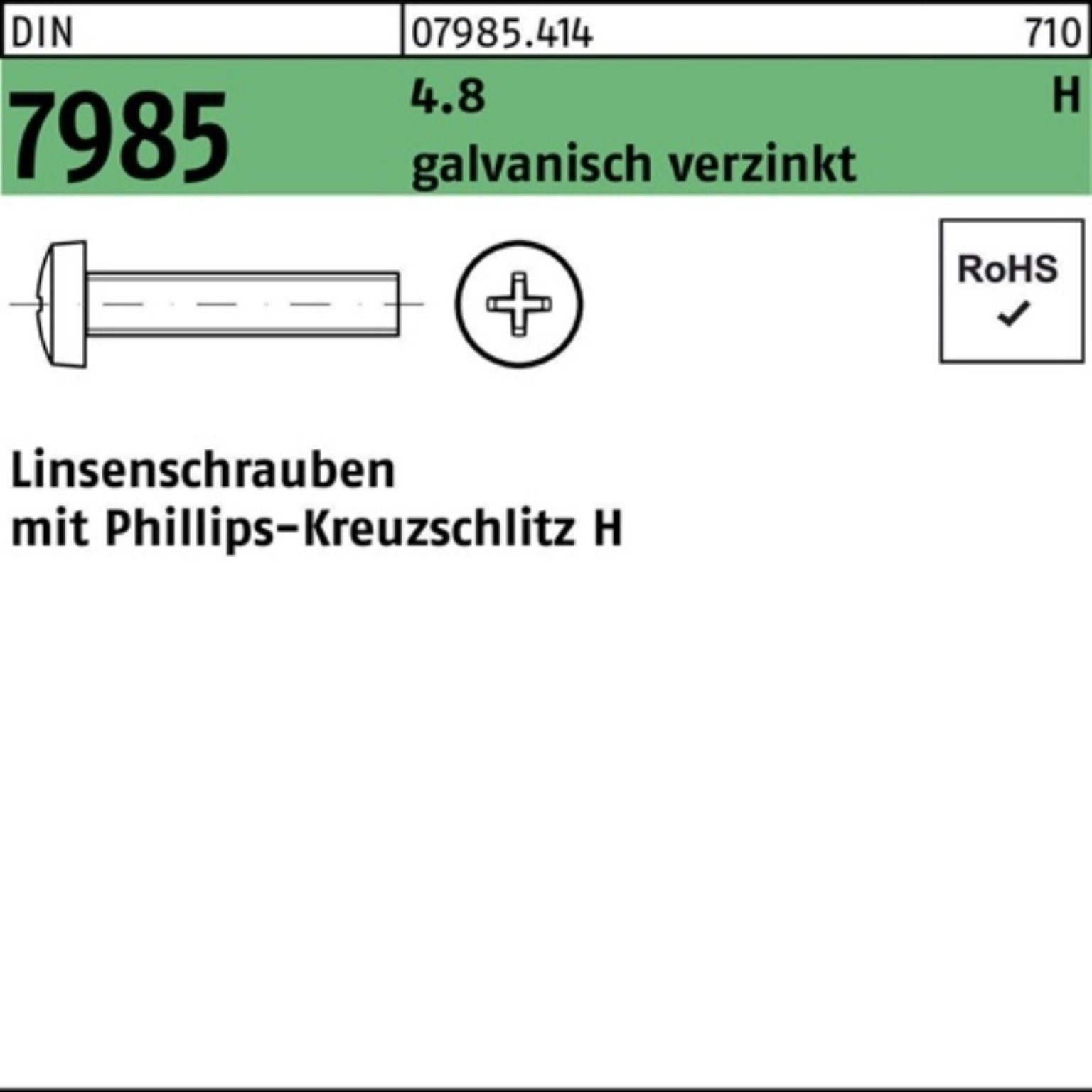 PH Pack Linsenschraube 4.8 M4x20-H 2000St. galv.verz. 7985 DIN 2000er Reyher Linsenschraube