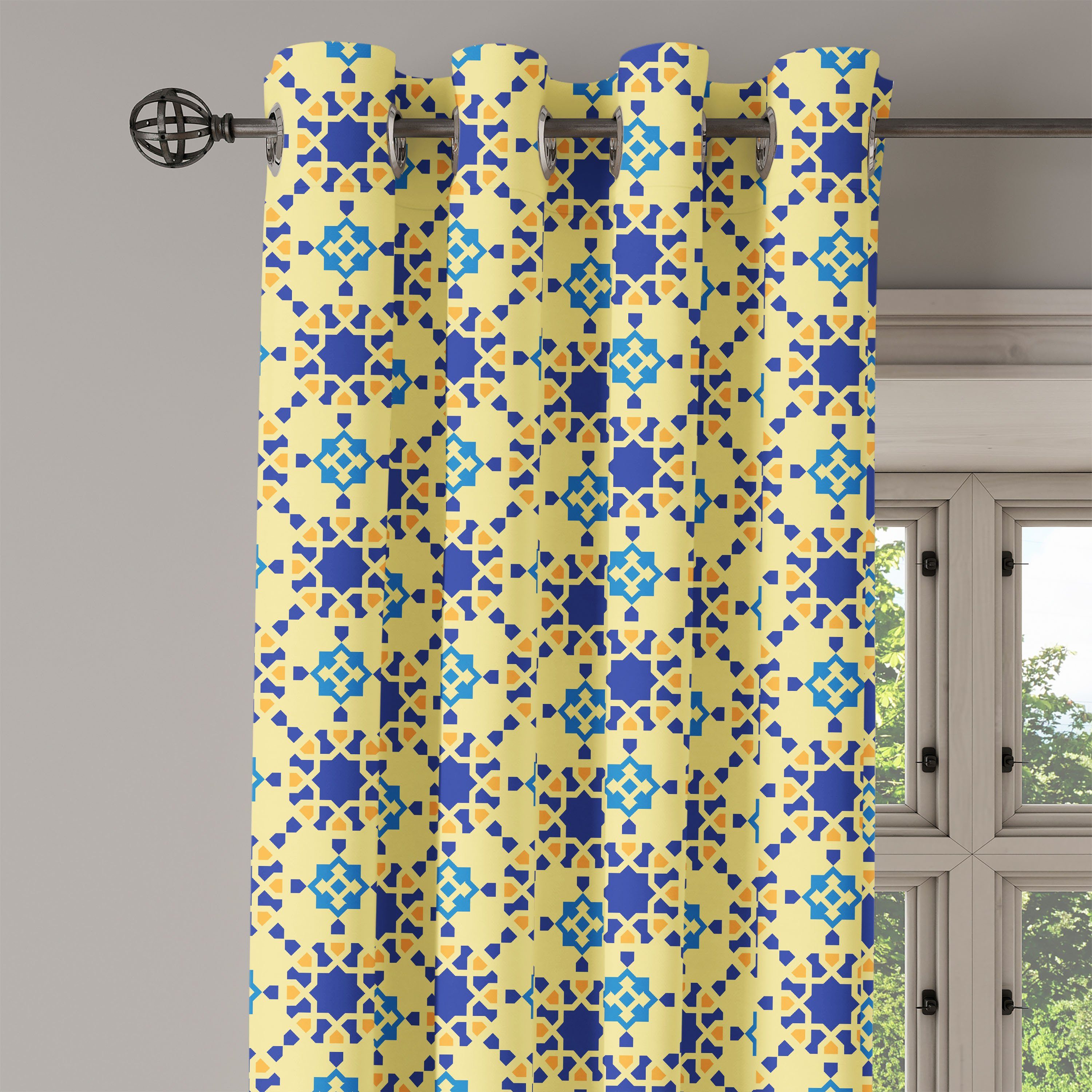 Gardine Dekorative 2-Panel-Fenstervorhänge für Schlafzimmer Abakuhaus, Folk Wohnzimmer, Motiv Antiquität Marokkanische