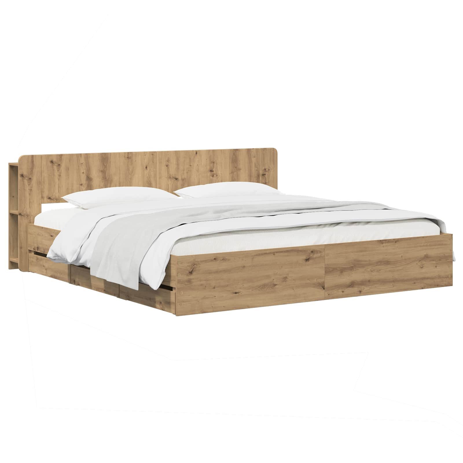 vidaXL Bett Bettgestell mit Stauraum und Kopfteil Artisan-Eiche (1-tlg)