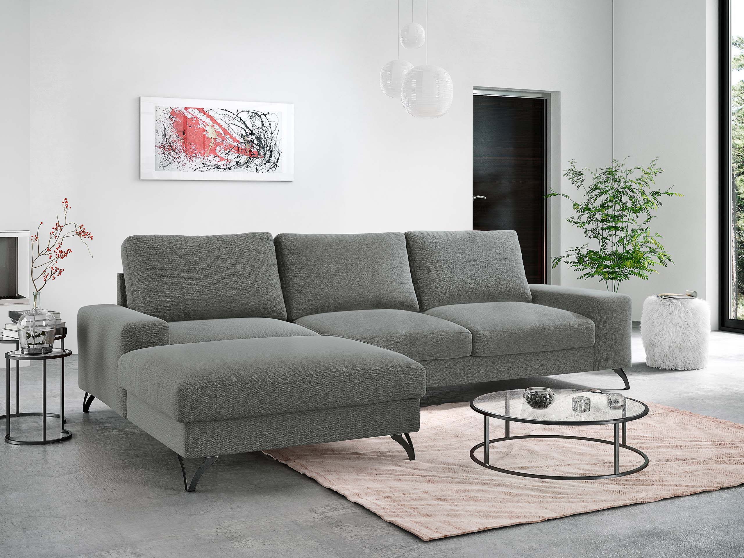 MIRJAN24 Ecksofa Flavio, mit Bettkasten und Schlaffunktion, 300x179x91 cm, Metallfüße