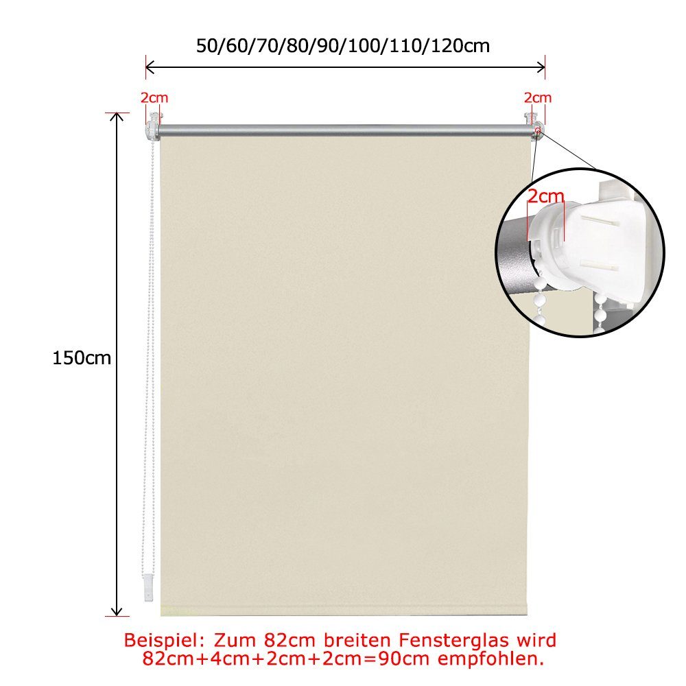 Verdunkelung Klemmträgern, Seitenzugrollo Beige mit Klemmfix, freihängend,verspannt, Thermobeschichtung i@home, ohne Bohren,Lichtschutz, mit blickdicht,