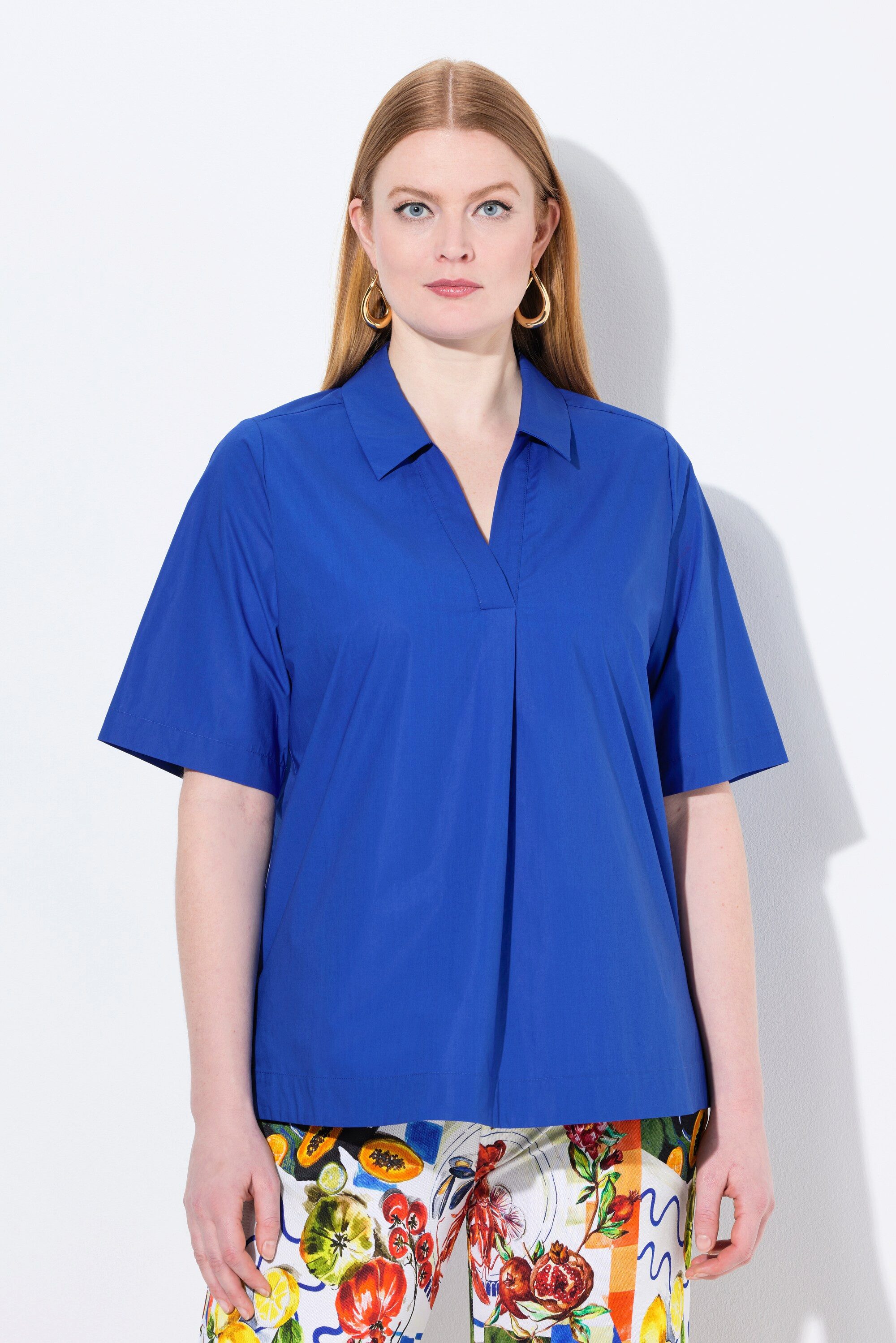 Druckbluse Bluse A-Linie Zierfalte Polokragen Halbarm