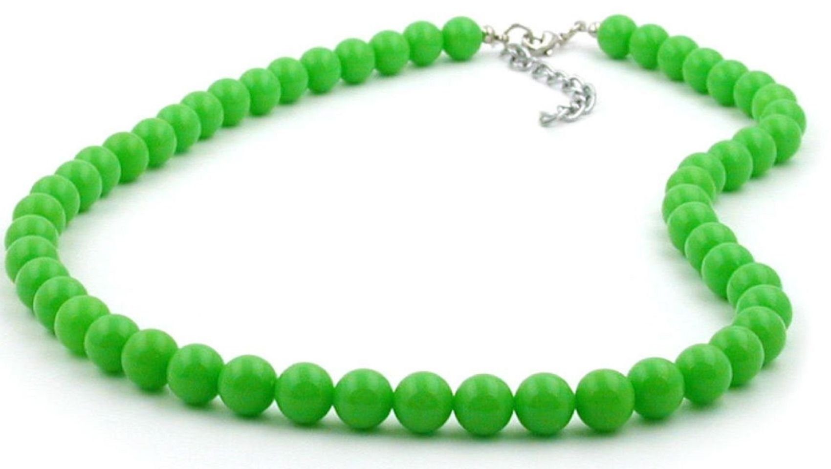 unbespielt Collier Kette 8 mm Kunststoff-Perlen hellgrün-glänzend 45 cm, Modeschmuck für Damen