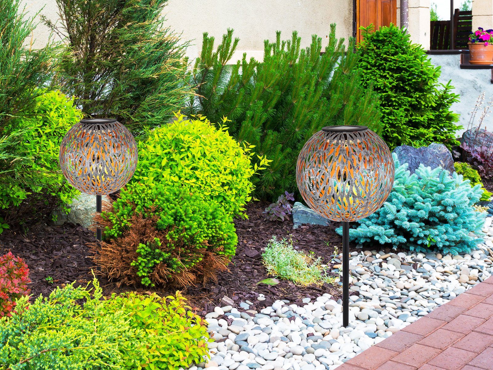 GLOBO LIGHTING LED Solarleuchte, LED fest integriert, Warmweiß, 3er Set Leuchtkugeln Garten-kugeln Solarlicht Ideen Gartenbeleuchtung
