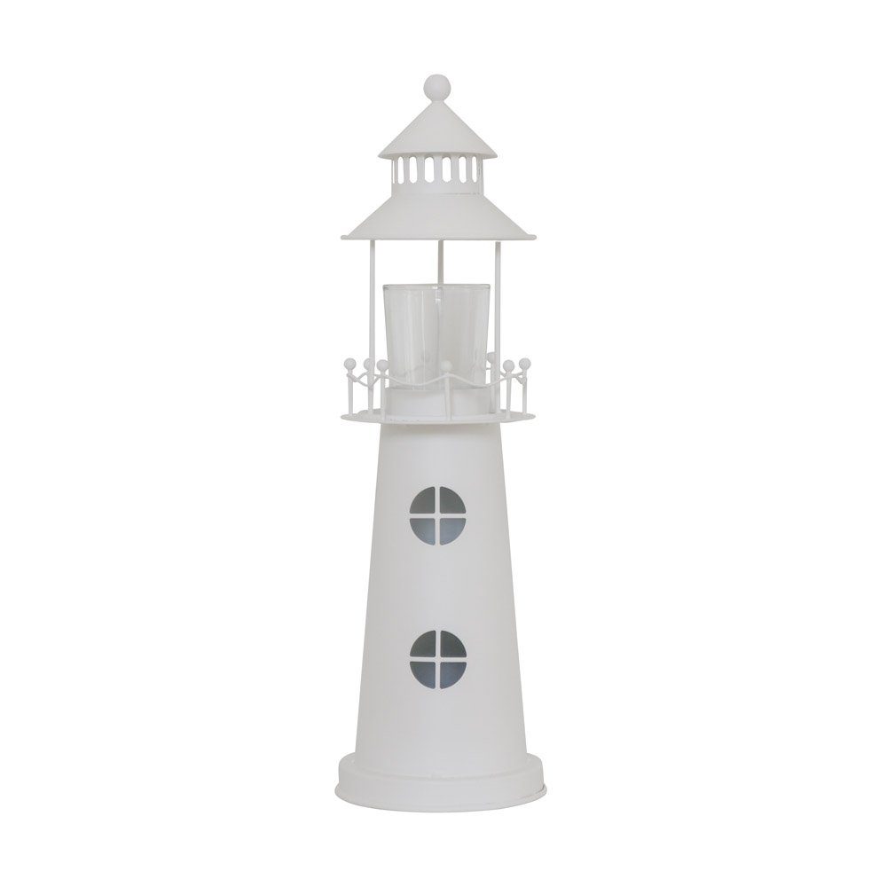 Grafelstein aus Deko Leuchtturm Beach OCEAN Metall WHITE Dekoobjekt H37cm Windlicht weiß