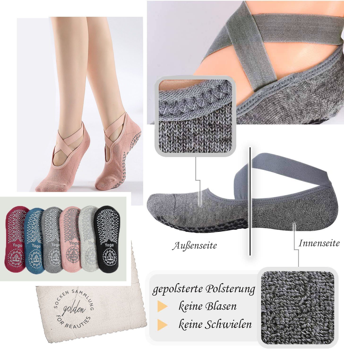 cyanblau für Damen rutschfeste Pilates GOLDEN Yoga Tanz Socken mit Ballet Sportsocken Griffen