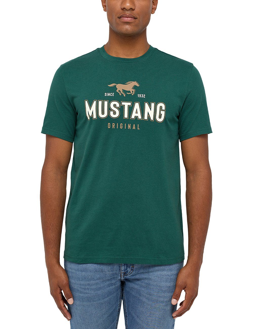 MUSTANG Kurzarmshirt Mustang Print-Shirt grün