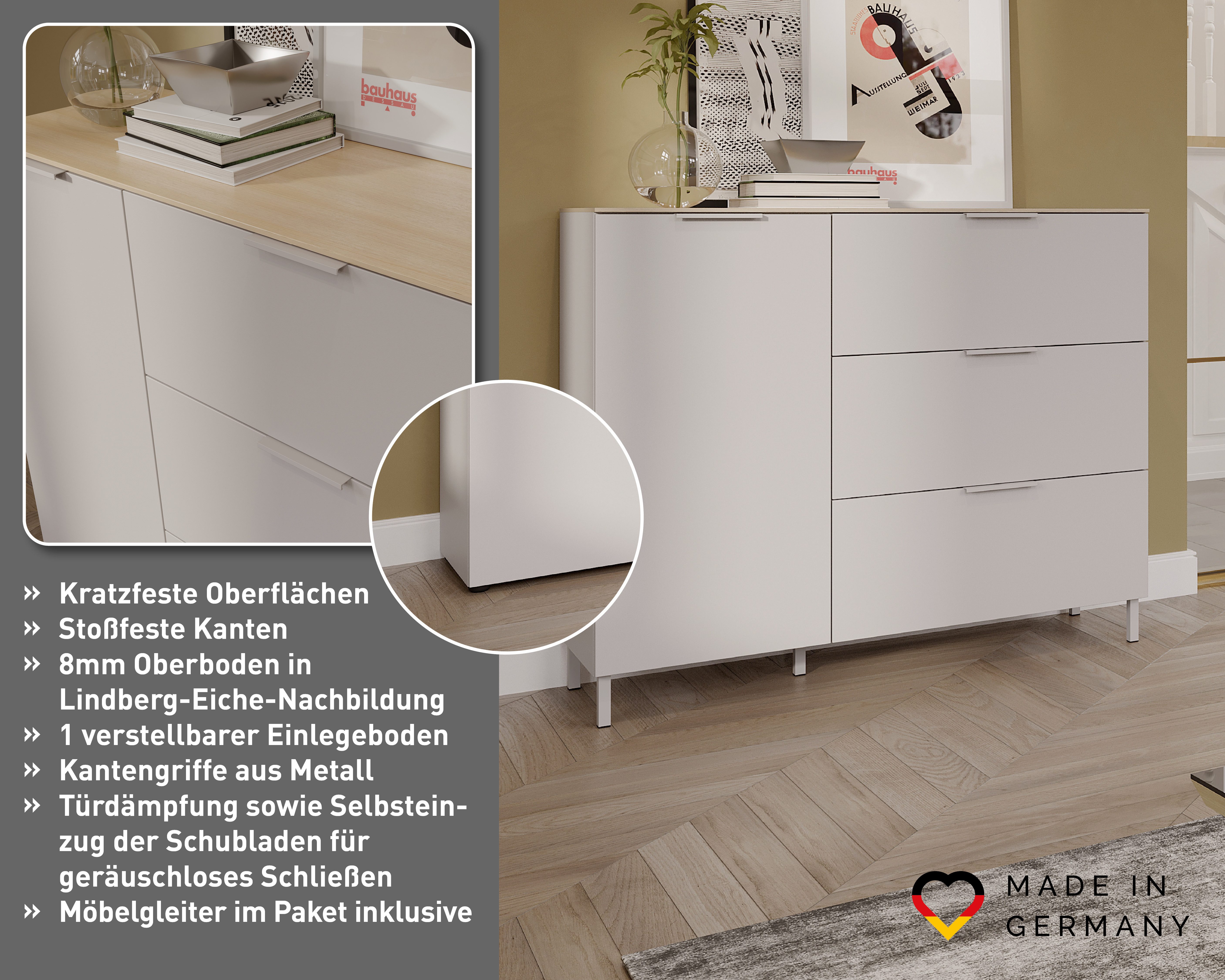 GERMANIA Sideboard Savoca (1 St), Breite 109 cm, Soft-close, 2 Fußvarianten inkl., Made in Germany