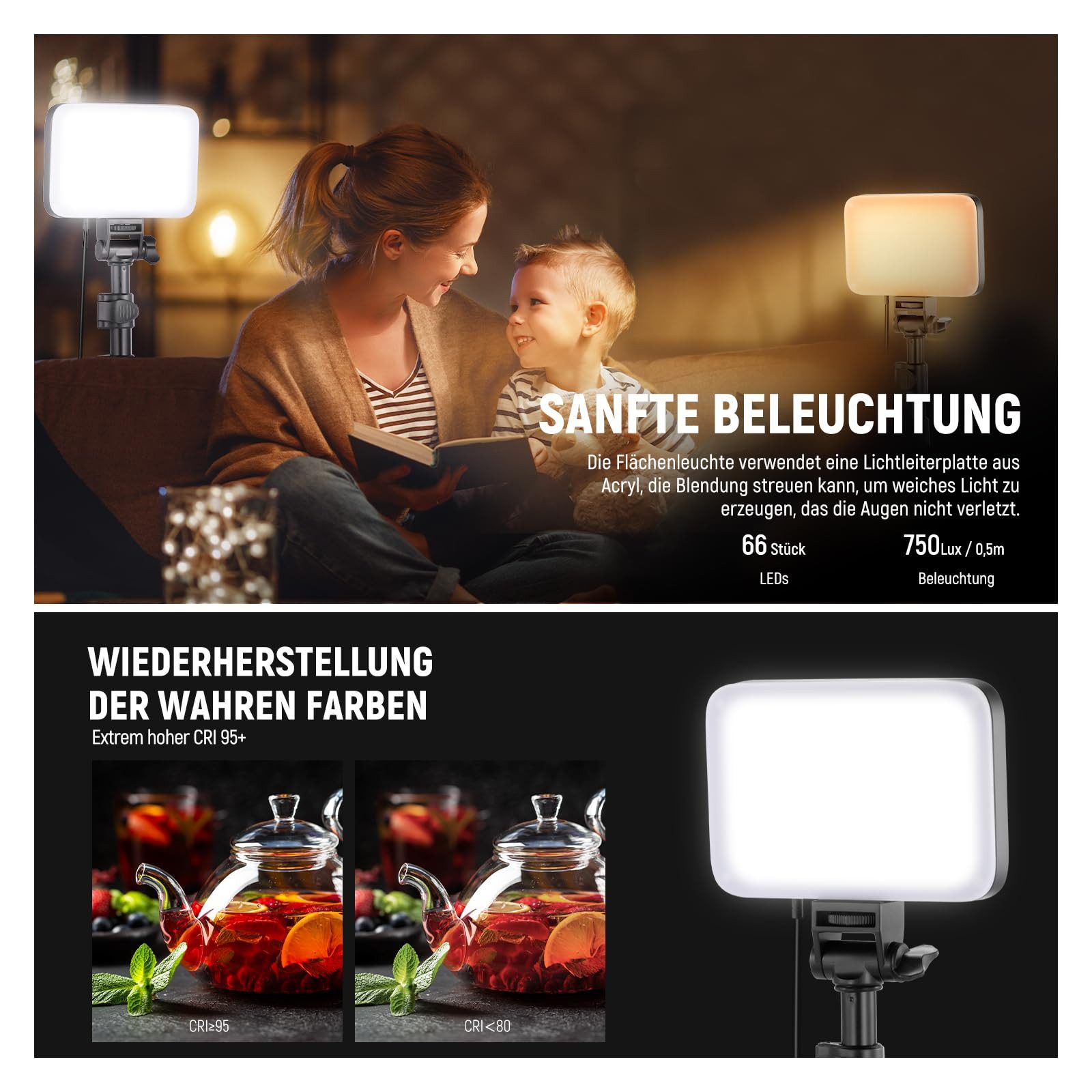 Neewer Videoleuchte 2 Stück LED Videolicht Panel Beleuchtungsset, Bi-Color, Dimmable, Höhenverstellbar 50-135 cm, mit Ständern & Filternm, für Fotografie